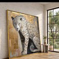 Majestic Snow Leopard Canvas Wall Art, Gold Accents Animal Painting, Wildlife Home Decor, Panther Art on Canvas, Elegant Nature Wall Hanging