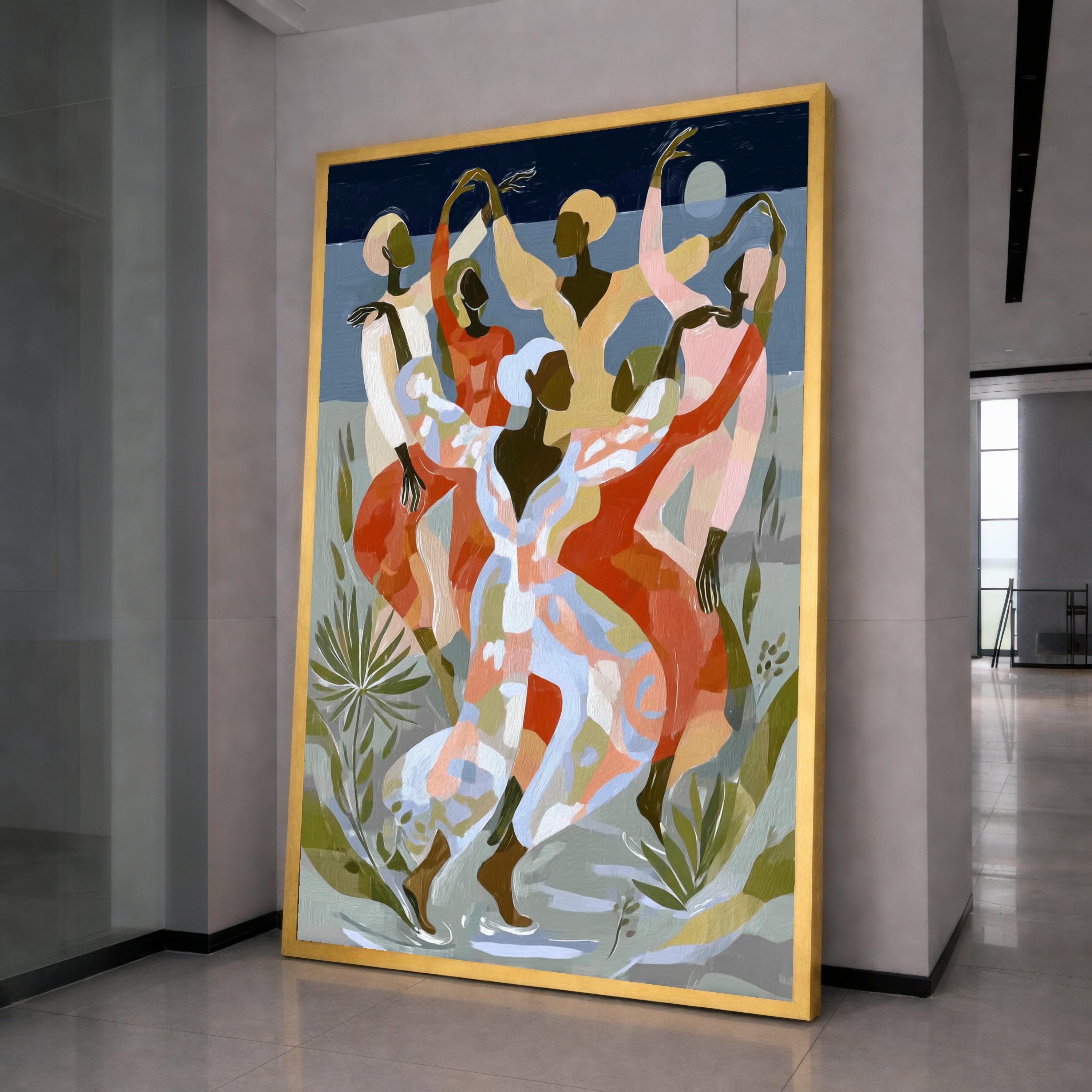 Abstract Ballet Dance Canvas, Ethnic Women Silhouettes Wall Art, Colorful Contemporary Canvas, Elegant Movement Home Decor, Ready to Hang