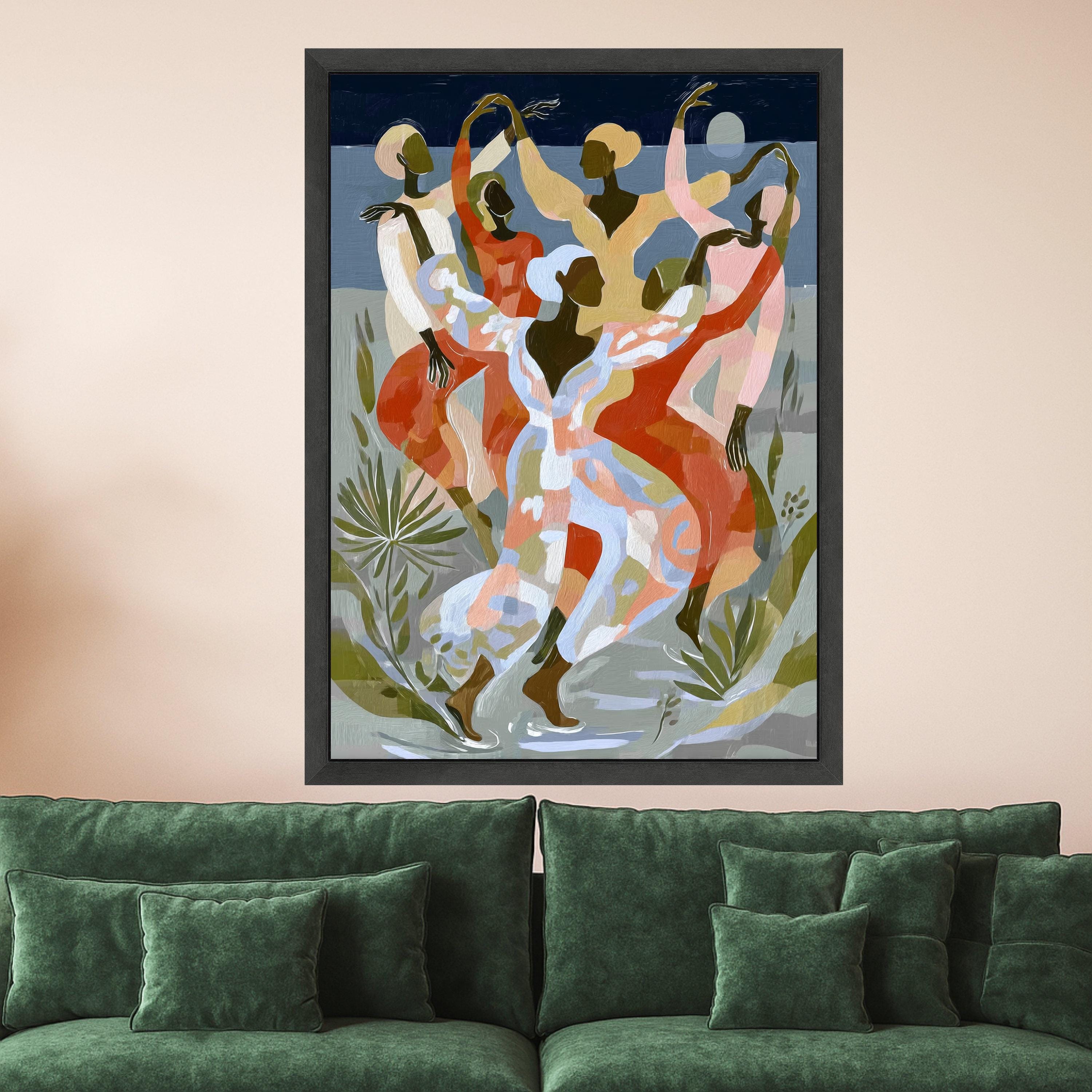 Abstract Ballet Dance Canvas, Ethnic Women Silhouettes Wall Art, Colorful Contemporary Canvas, Elegant Movement Home Decor, Ready to Hang