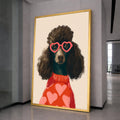 Stylish Poodle Portrait Canvas, Heart Sunglasses Wall Art, Cute Dog Illustration, Modern Animal Canvas, Fun Home Decor, Ready to Hang