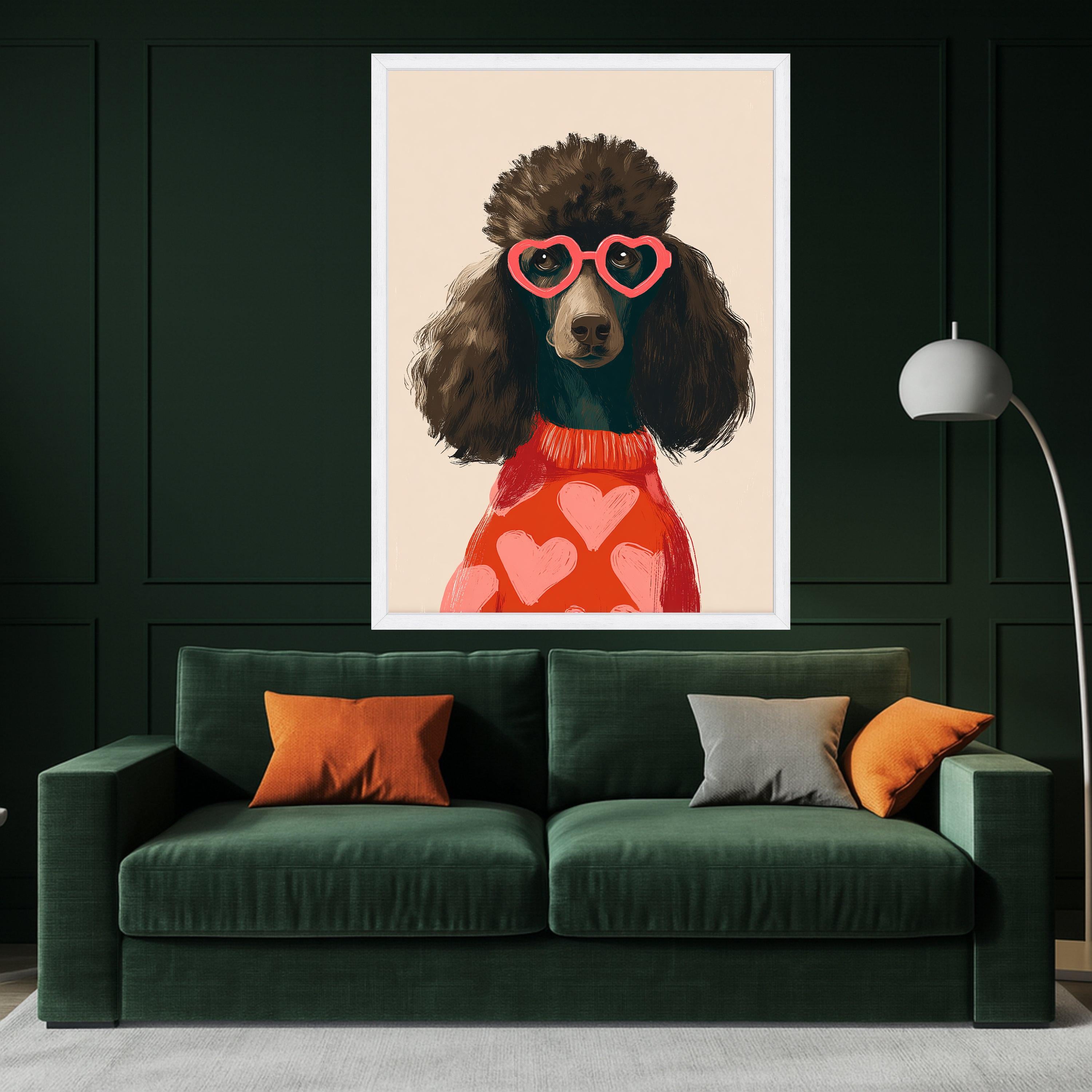 Stylish Poodle Portrait Canvas, Heart Sunglasses Wall Art, Cute Dog Illustration, Modern Animal Canvas, Fun Home Decor, Ready to Hang