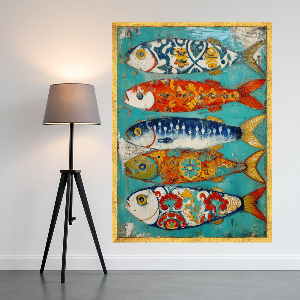 Colorful Patterned Fish Canvas, Nautical Wall Art, Coastal Home Decor, Vibrant Fish Painting, Ocean Inspired Canvas Art, Ready to Hang