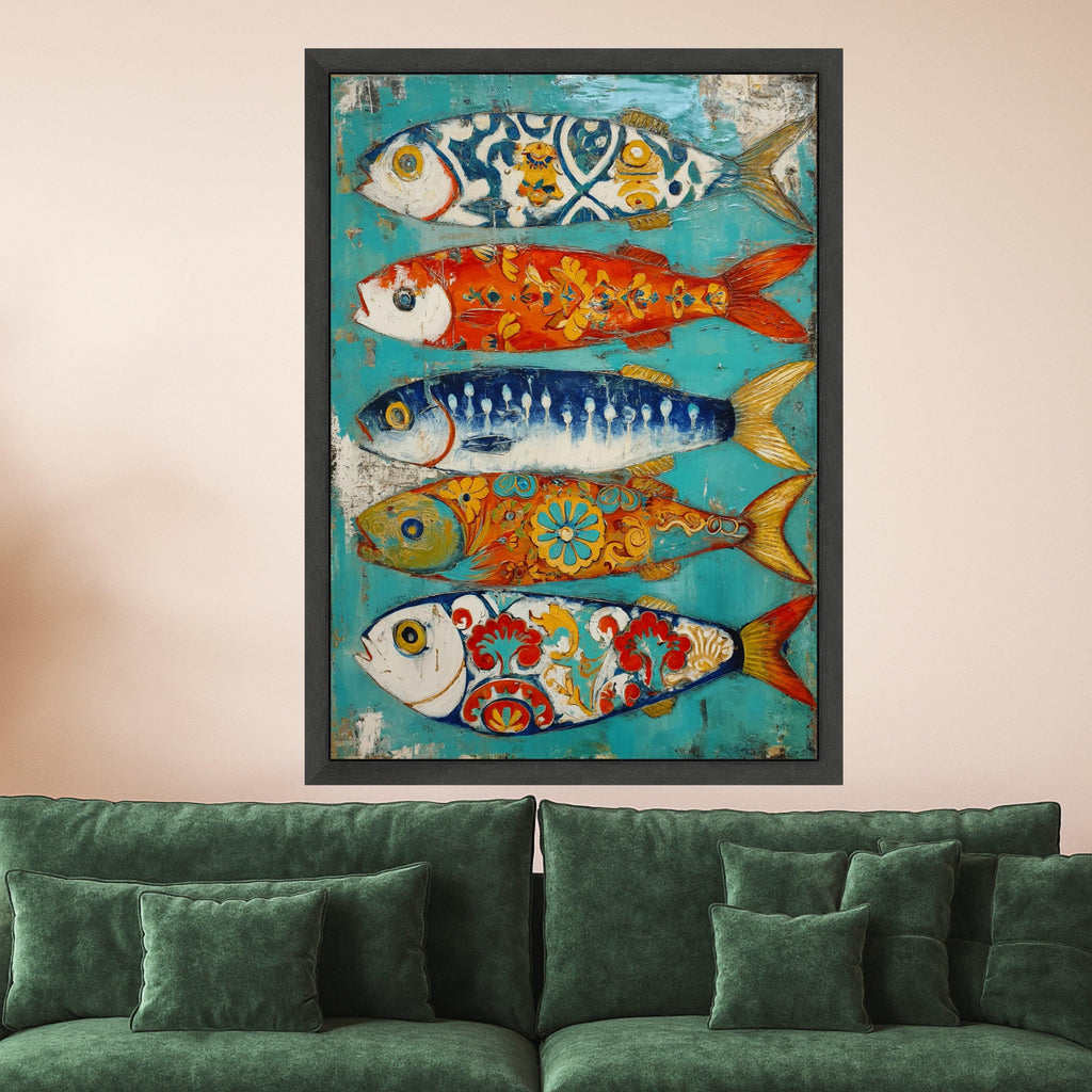 Colorful Patterned Fish Canvas, Nautical Wall Art, Coastal Home Decor, Vibrant Fish Painting, Ocean Inspired Canvas Art, Ready to Hang