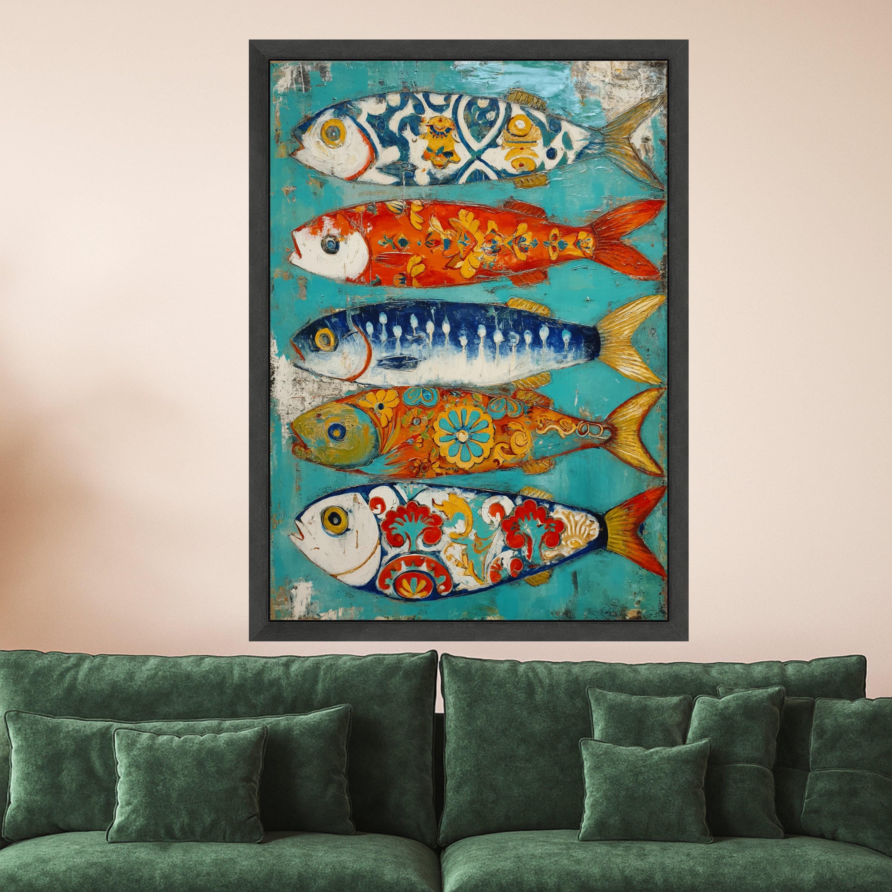 Colorful Patterned Fish Canvas, Nautical Wall Art, Coastal Home Decor, Vibrant Fish Painting, Ocean Inspired Canvas Art, Ready to Hang