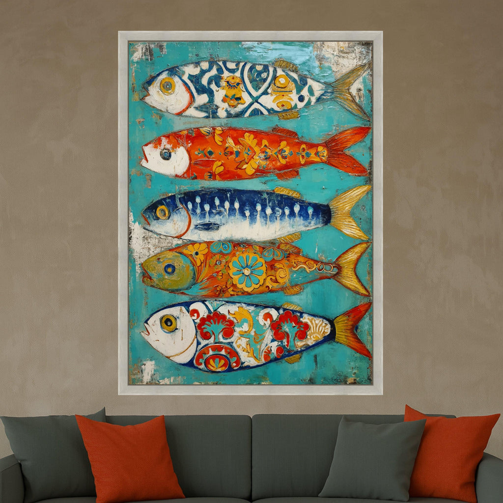 Colorful Patterned Fish Canvas, Nautical Wall Art, Coastal Home Decor, Vibrant Fish Painting, Ocean Inspired Canvas Art, Ready to Hang