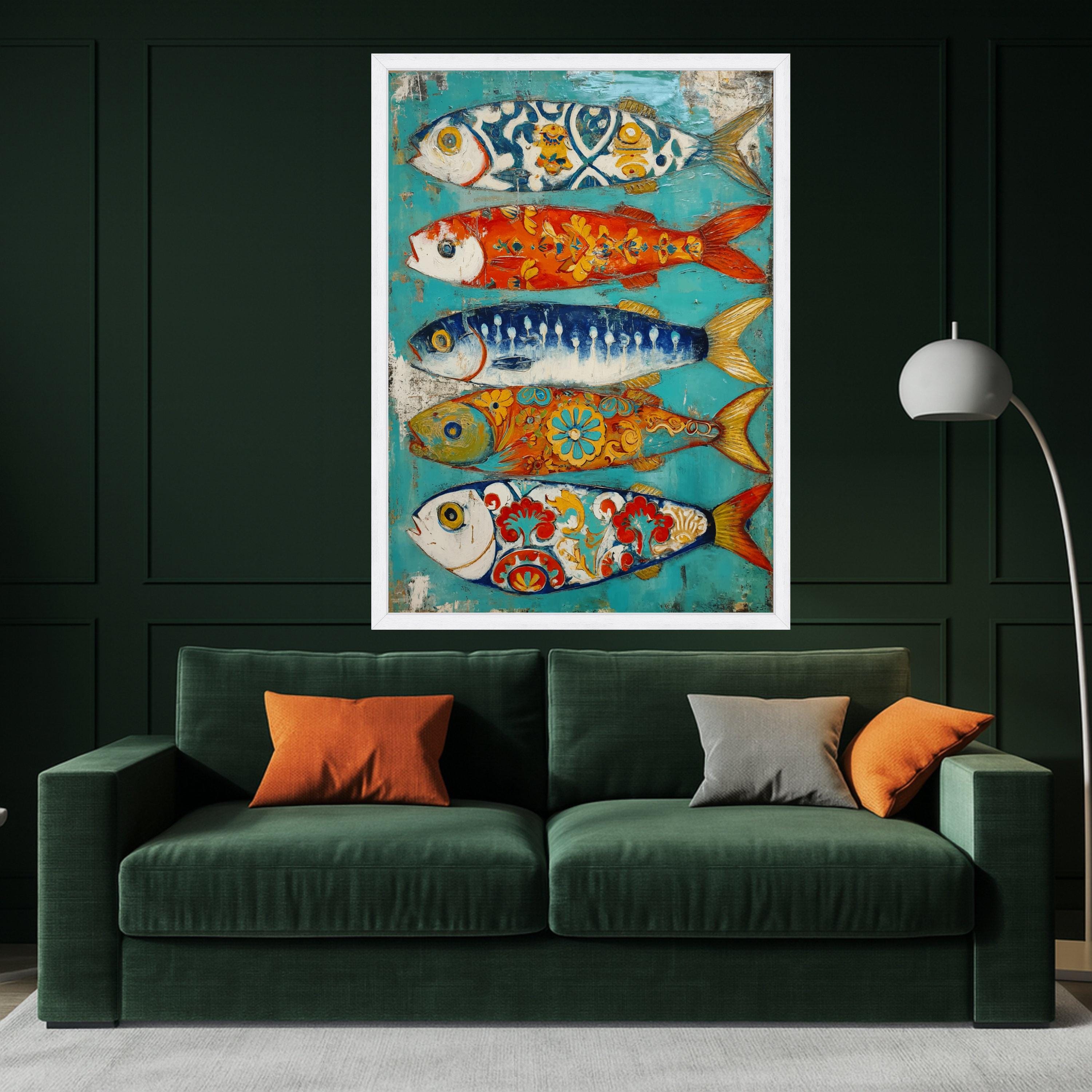 Colorful Patterned Fish Canvas, Nautical Wall Art, Coastal Home Decor, Vibrant Fish Painting, Ocean Inspired Canvas Art, Ready to Hang