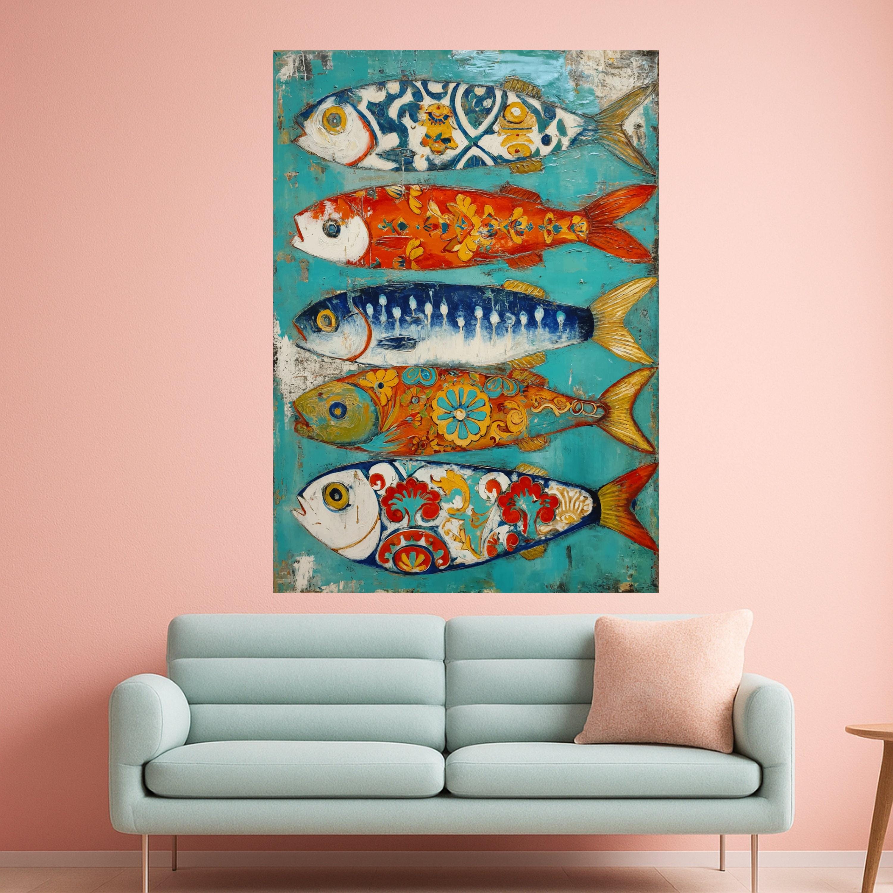 Colorful Patterned Fish Canvas, Nautical Wall Art, Coastal Home Decor, Vibrant Fish Painting, Ocean Inspired Canvas Art, Ready to Hang