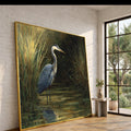 Majestic Heron in Marsh, Wildlife Canvas Wall Art, Nature Scene Decor, Bird Water Reflection Painting, Rustic Home Decoration
