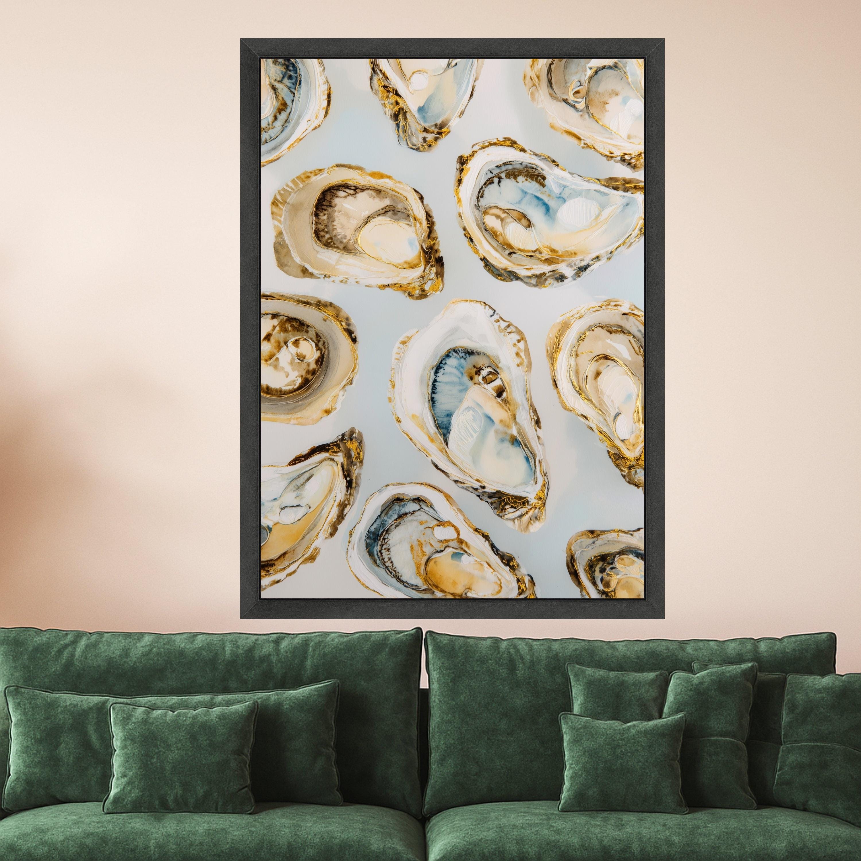 Elegant Oyster Shell Art Canvas, Coastal Oyster Print Wall Art, Oyster Decor Painting, Nautical Oyster Shell Wall Art, Ready to Hang Canvas
