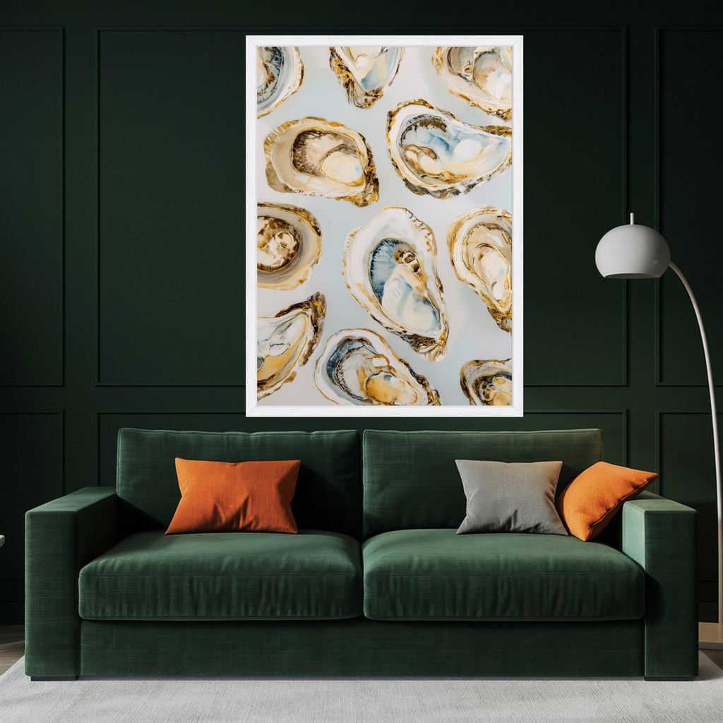 Elegant Oyster Shell Art Canvas, Coastal Oyster Print Wall Art, Oyster Decor Painting, Nautical Oyster Shell Wall Art, Ready to Hang Canvas