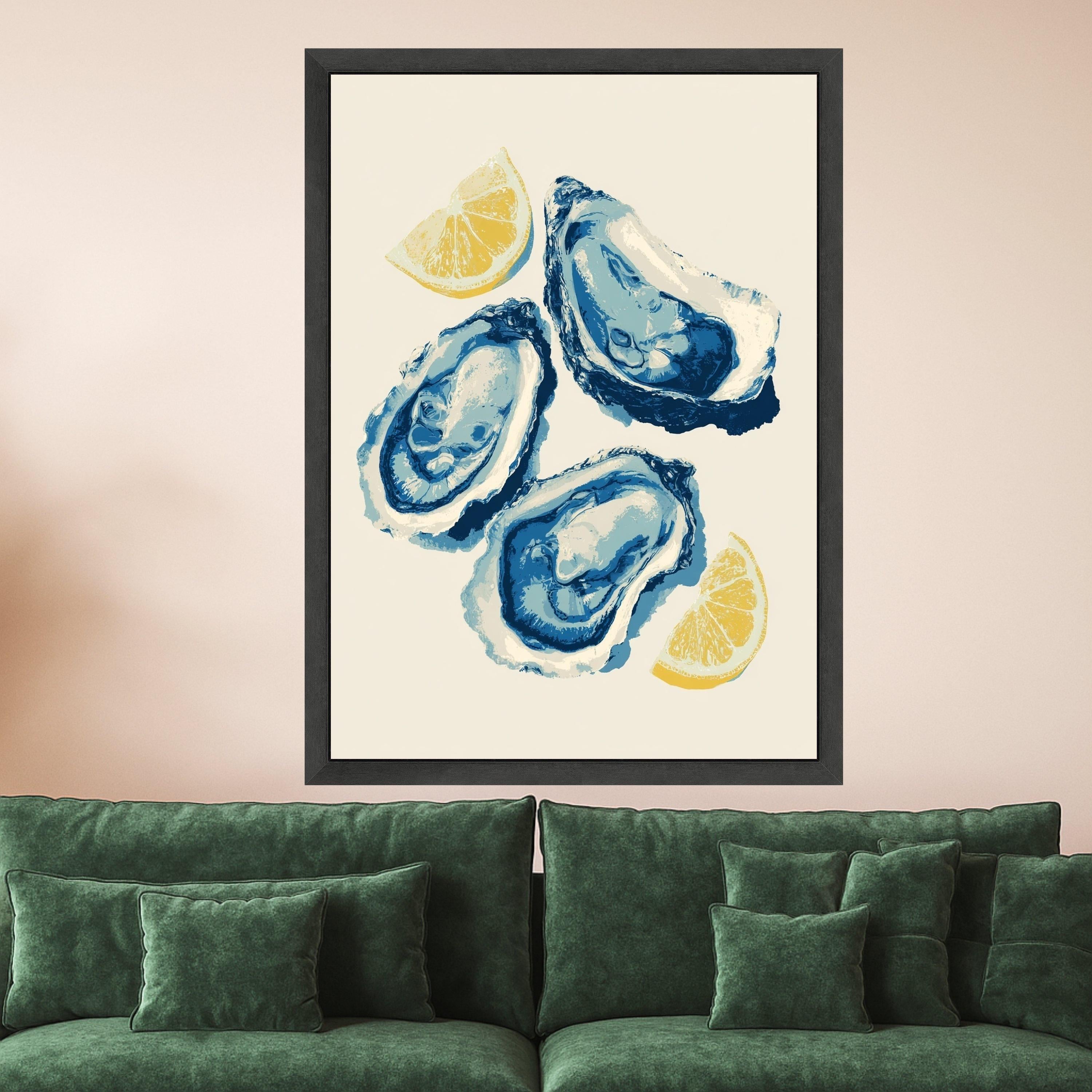 Blue Oyster Art, Coastal Canvas, Seafood Wall Art, Oyster Shell Print, Nautical Kitchen Canvas Art, Beach House Wall Decor
