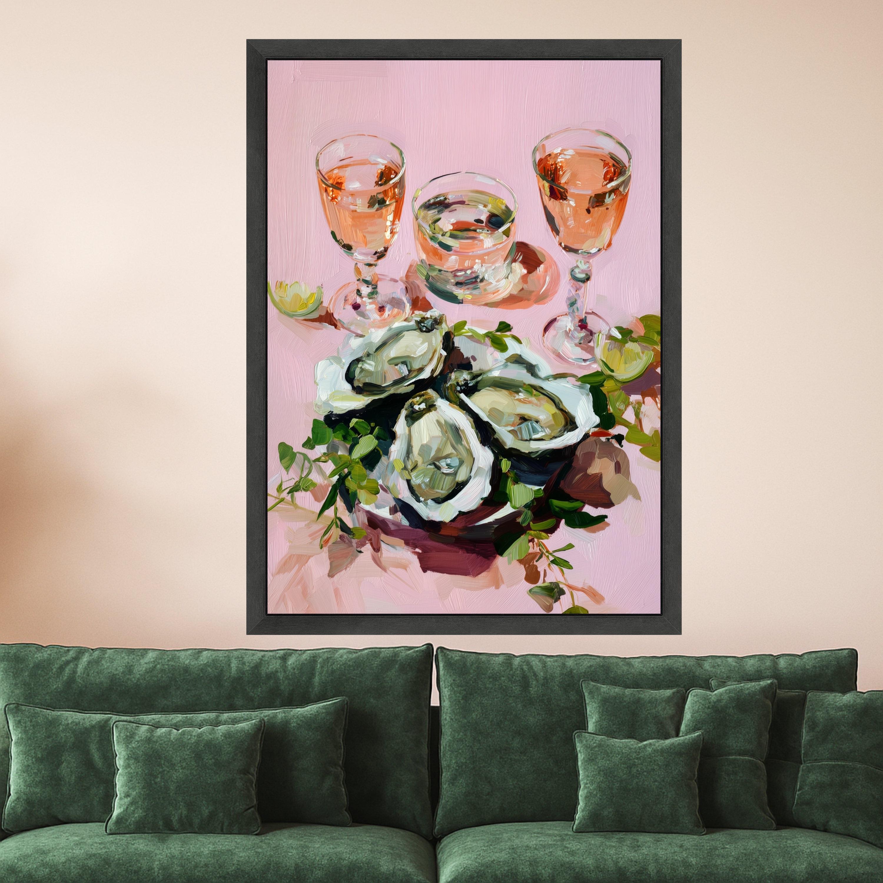 Oyster Shell Art with Rosé Wine, Oyster Print Canvas, Oyster Wall Art, Coastal Oyster Decor, Oyster Prints Canvas, Elegant Oyster Shell Wall