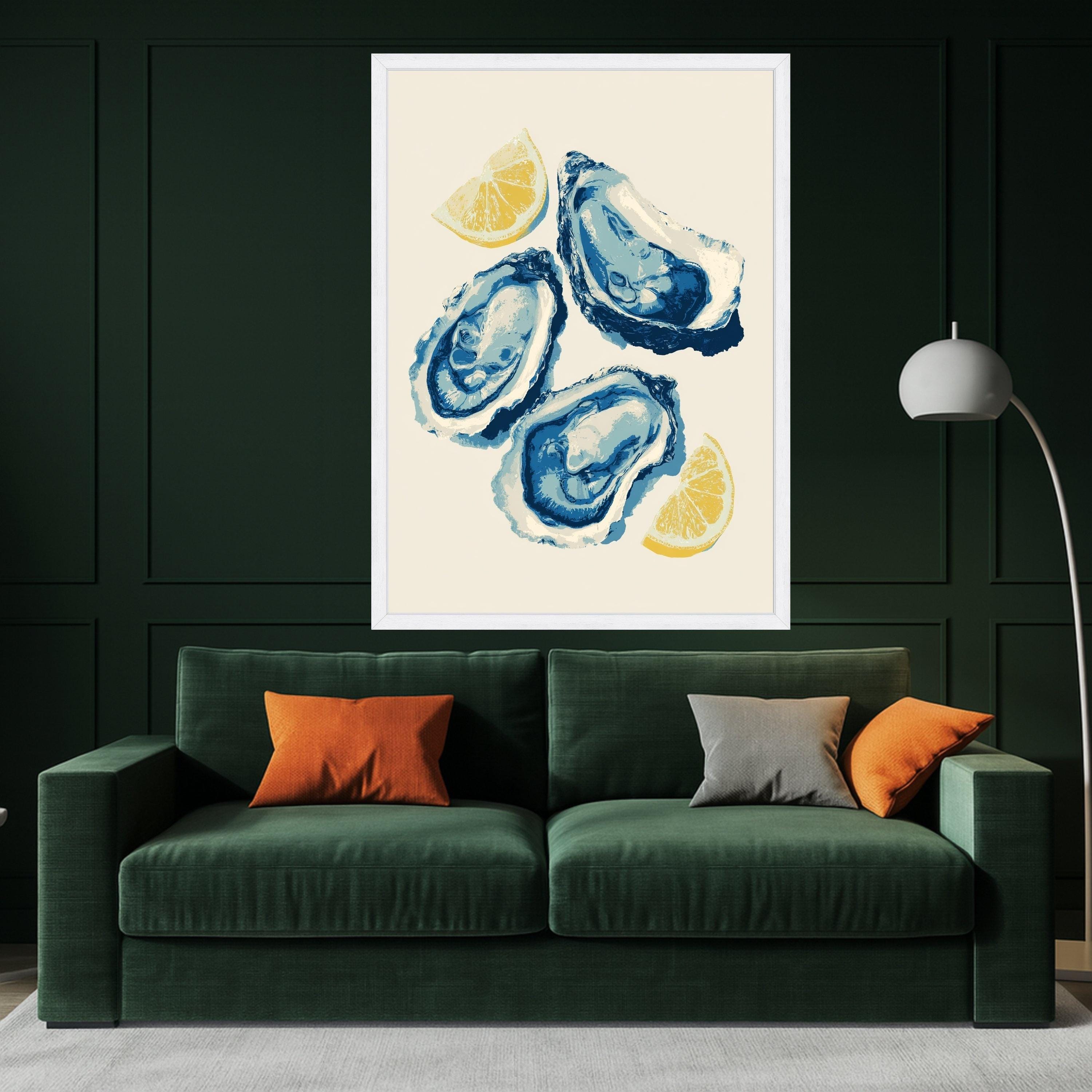 Blue Oyster Art, Coastal Canvas, Seafood Wall Art, Oyster Shell Print, Nautical Kitchen Canvas Art, Beach House Wall Decor