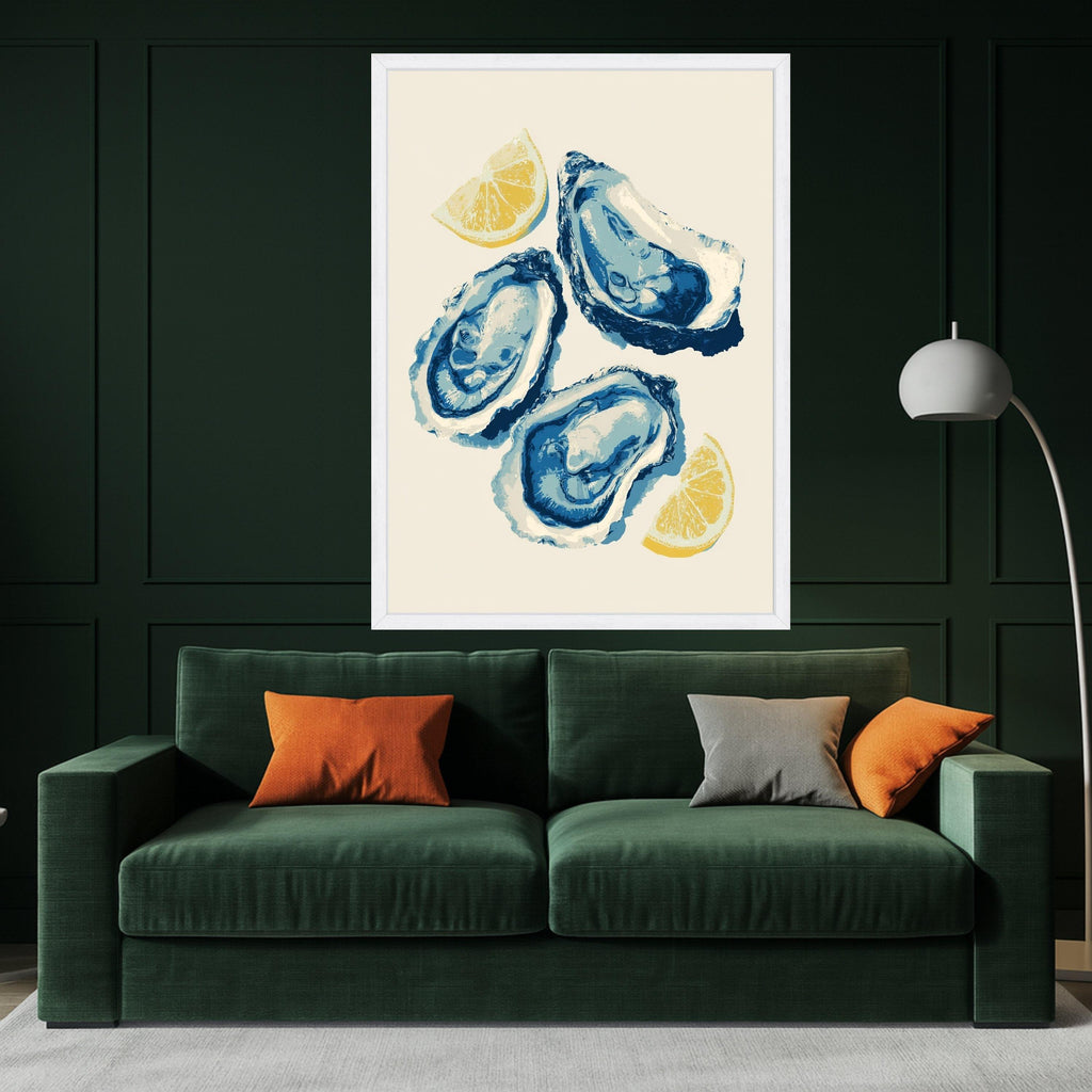 Blue Oyster Art, Coastal Canvas, Seafood Wall Art, Oyster Shell Print, Nautical Kitchen Canvas Art, Beach House Wall Decor