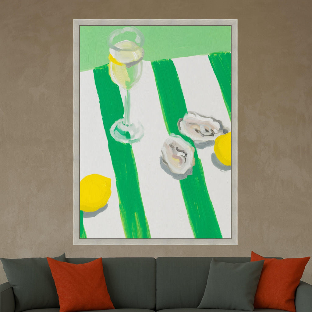 Fresh Oyster Shell Art Canvas, Lemon and Wine Glass Painting, Oyster Print Wall Art, Coastal Oyster Decor, Oyster Shell Wall Art Canvas