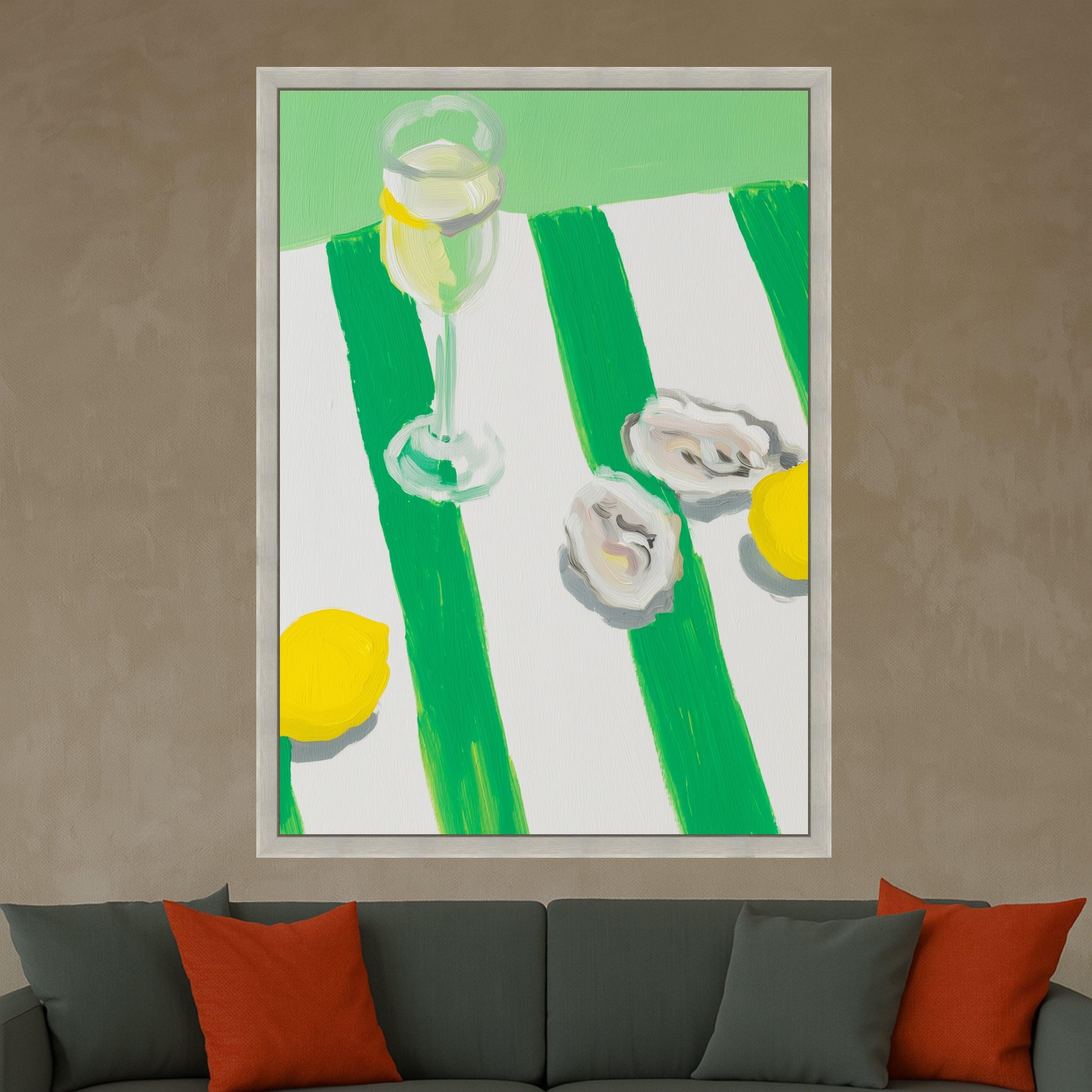 Fresh Oyster Shell Art Canvas, Lemon and Wine Glass Painting, Oyster Print Wall Art, Coastal Oyster Decor, Oyster Shell Wall Art Canvas