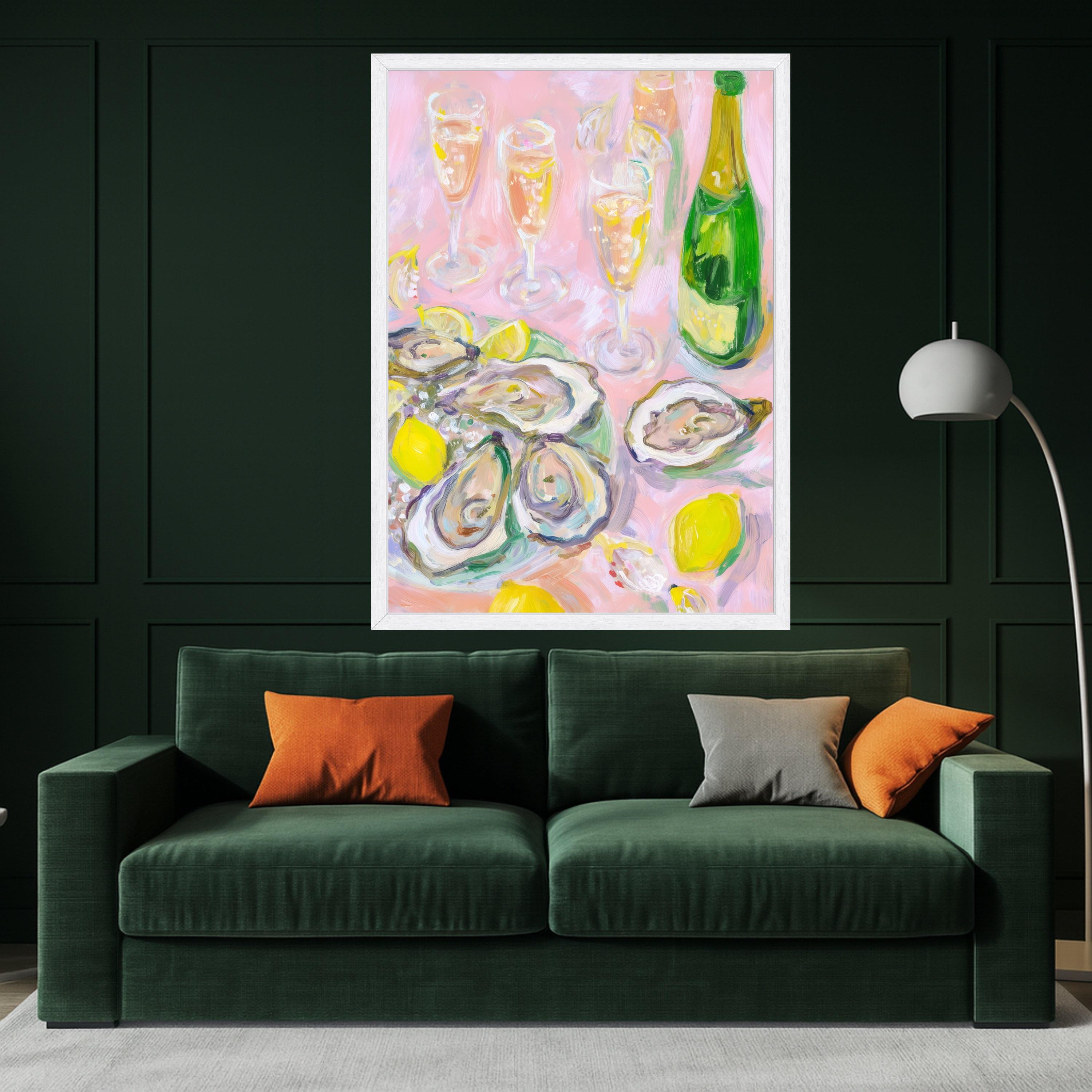 Elegant Oyster Art Canvas, Champagne and Lemon Oyster Shell Wall Art, Coastal Oyster Decor, Oyster Print, Nautical Canvas Decoration