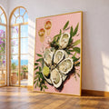 Elegant Oyster Shell Art Canvas, Coastal Oyster Print Wall Art, Oyster Decor with Lime and Champagne Glasses, Oyster Shell Wall Art, Ready