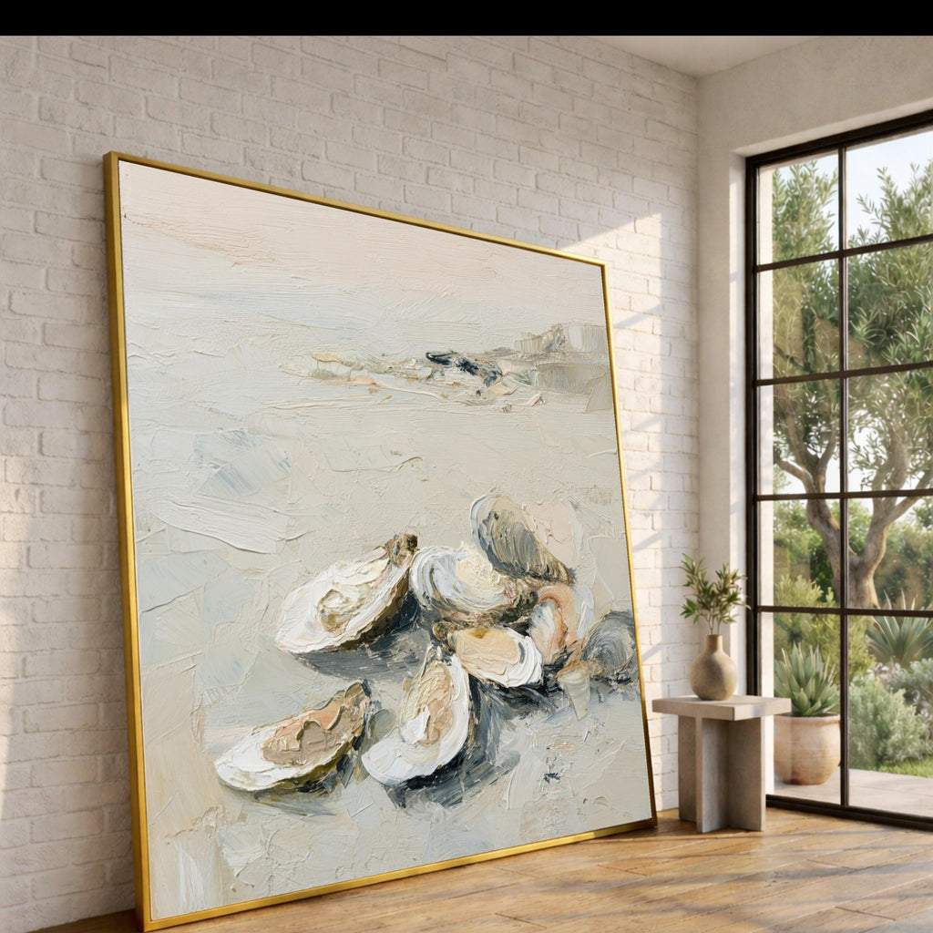 Coastal Oyster Art Canvas, Oyster Shell Art Wall Decor, Neutral Oyster Print, Oyster Shell Wall Art, Beach Inspired Canvas