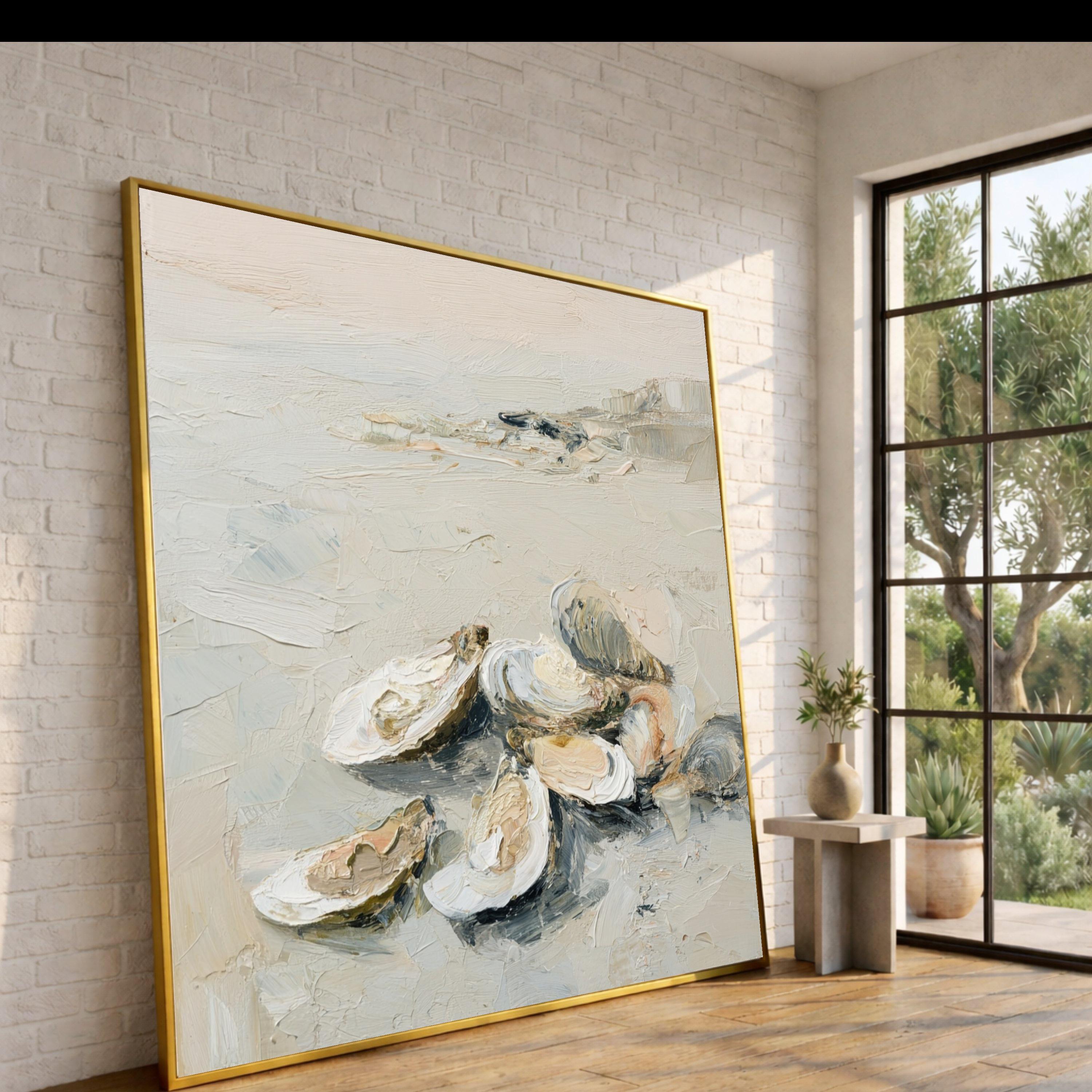 Coastal Oyster Art Canvas, Oyster Shell Art Wall Decor, Neutral Oyster Print, Oyster Shell Wall Art, Beach Inspired Canvas