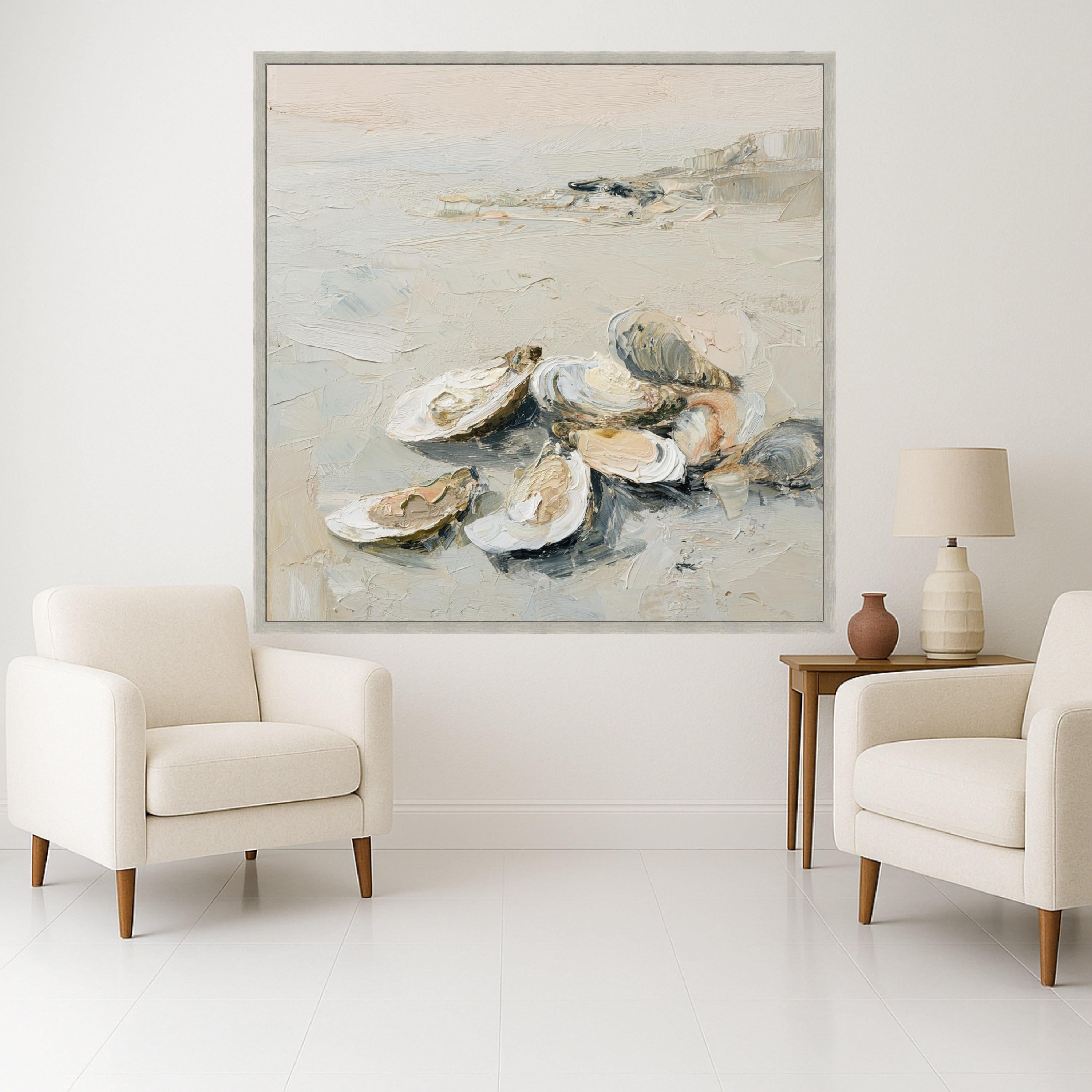 Coastal Oyster Art Canvas, Oyster Shell Art Wall Decor, Neutral Oyster Print, Oyster Shell Wall Art, Beach Inspired Canvas