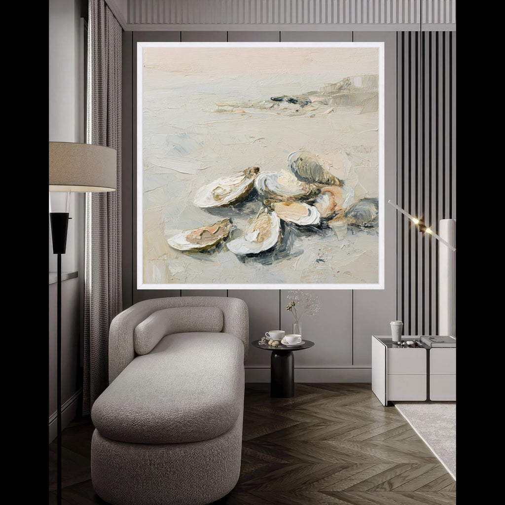 Coastal Oyster Art Canvas, Oyster Shell Art Wall Decor, Neutral Oyster Print, Oyster Shell Wall Art, Beach Inspired Canvas