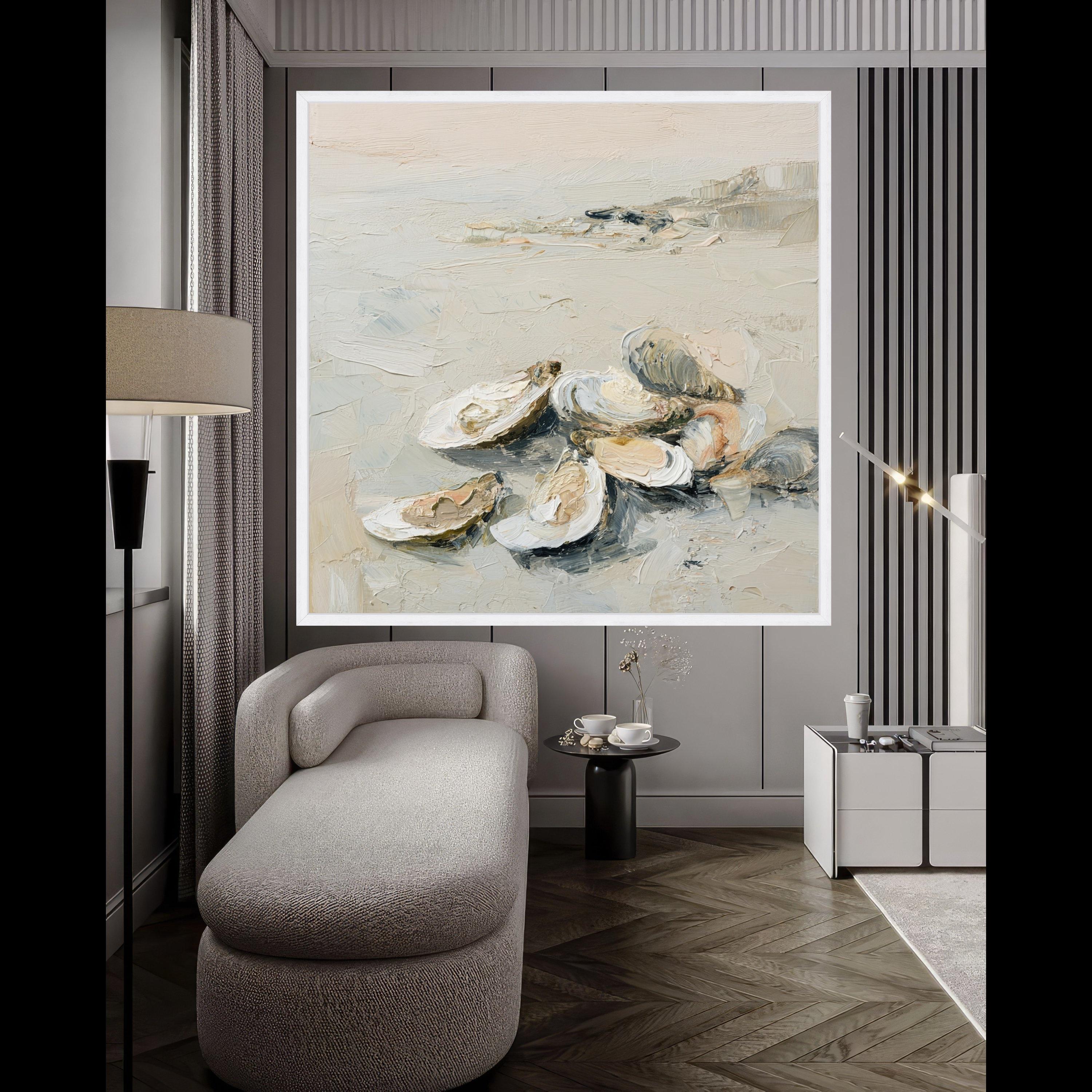 Coastal Oyster Art Canvas, Oyster Shell Art Wall Decor, Neutral Oyster Print, Oyster Shell Wall Art, Beach Inspired Canvas