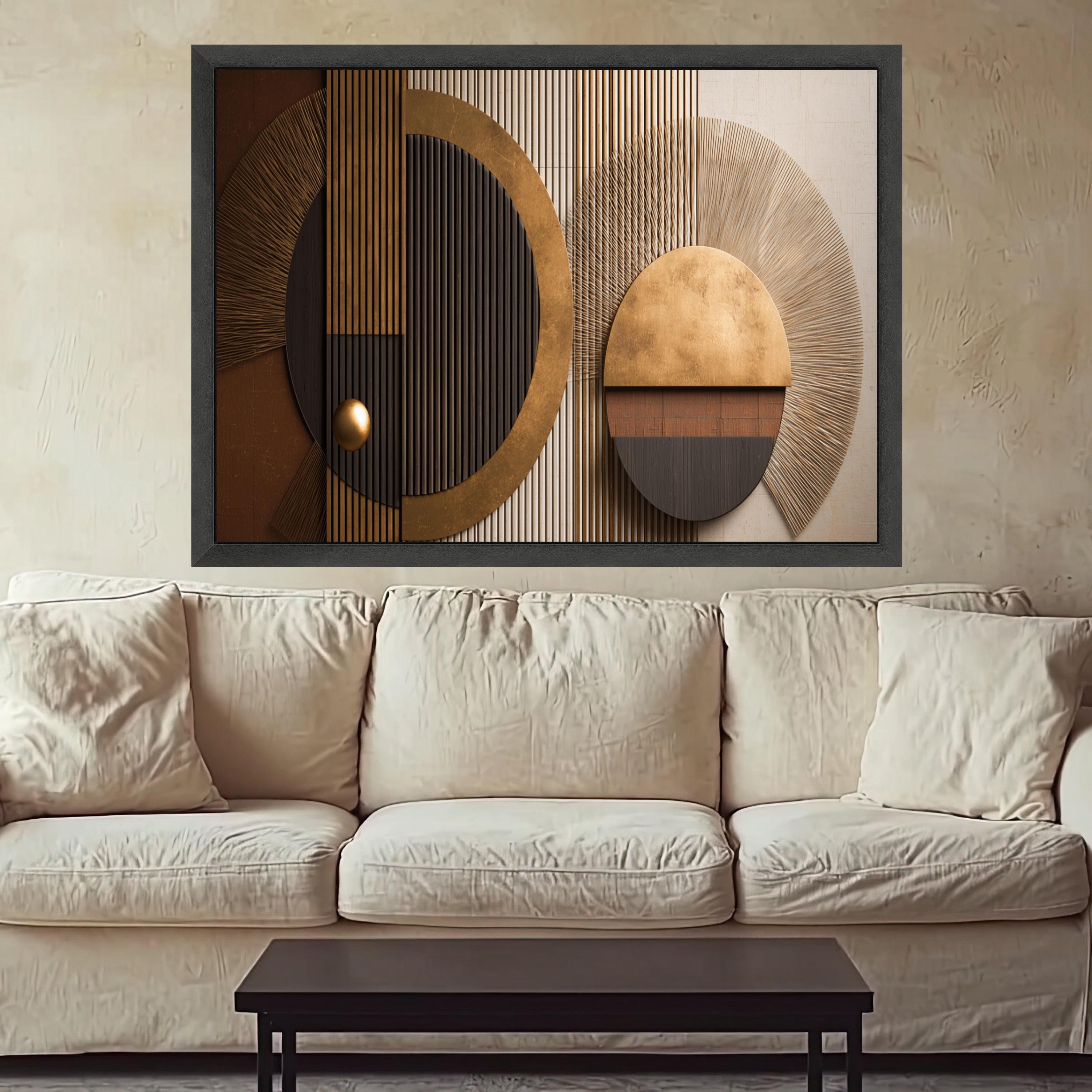 Modern Geometric Circles Canvas, Metallic Gold and Black Abstract Wall Art, Home Decor, Contemporary Canvas Design, Ready to Hang