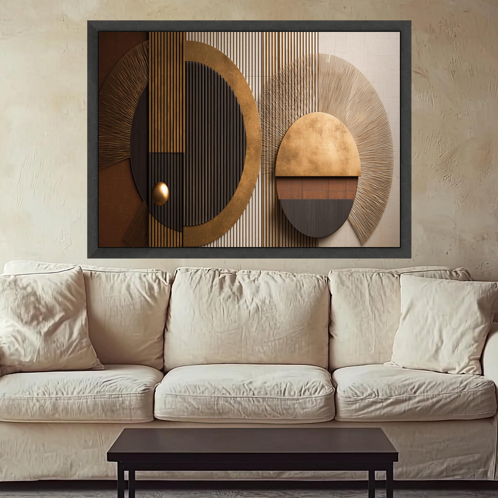 Modern Geometric Circles Canvas, Metallic Gold and Black Abstract Wall Art, Home Decor, Contemporary Canvas Design, Ready to Hang