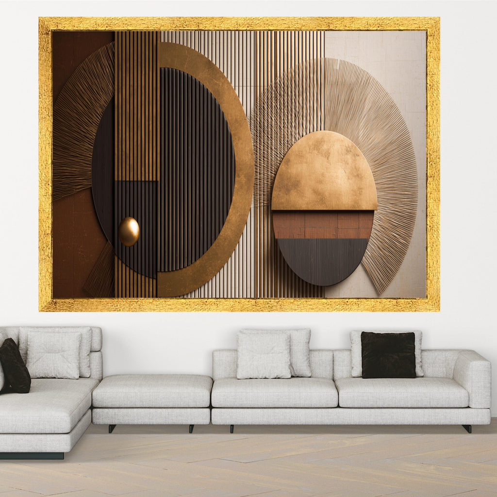 Modern Geometric Circles Canvas, Metallic Gold and Black Abstract Wall Art, Home Decor, Contemporary Canvas Design, Ready to Hang
