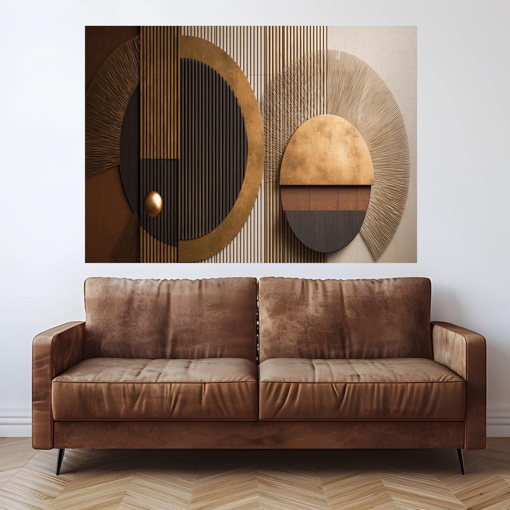 Modern Geometric Circles Canvas, Metallic Gold and Black Abstract Wall Art, Home Decor, Contemporary Canvas Design, Ready to Hang