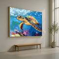Colorful Sea Turtle Canvas Wall Art, Ocean Life Painting, Tropical Marine Wildlife Art, Underwater Nature Decor, Vibrant Aquatic Canvas