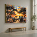 Majestic Elephant Herd at Sunset Canvas, African Safari Wall Art, Wildlife Painting on Canvas, Nature Landscape Decor, Ready to Hang Artwork