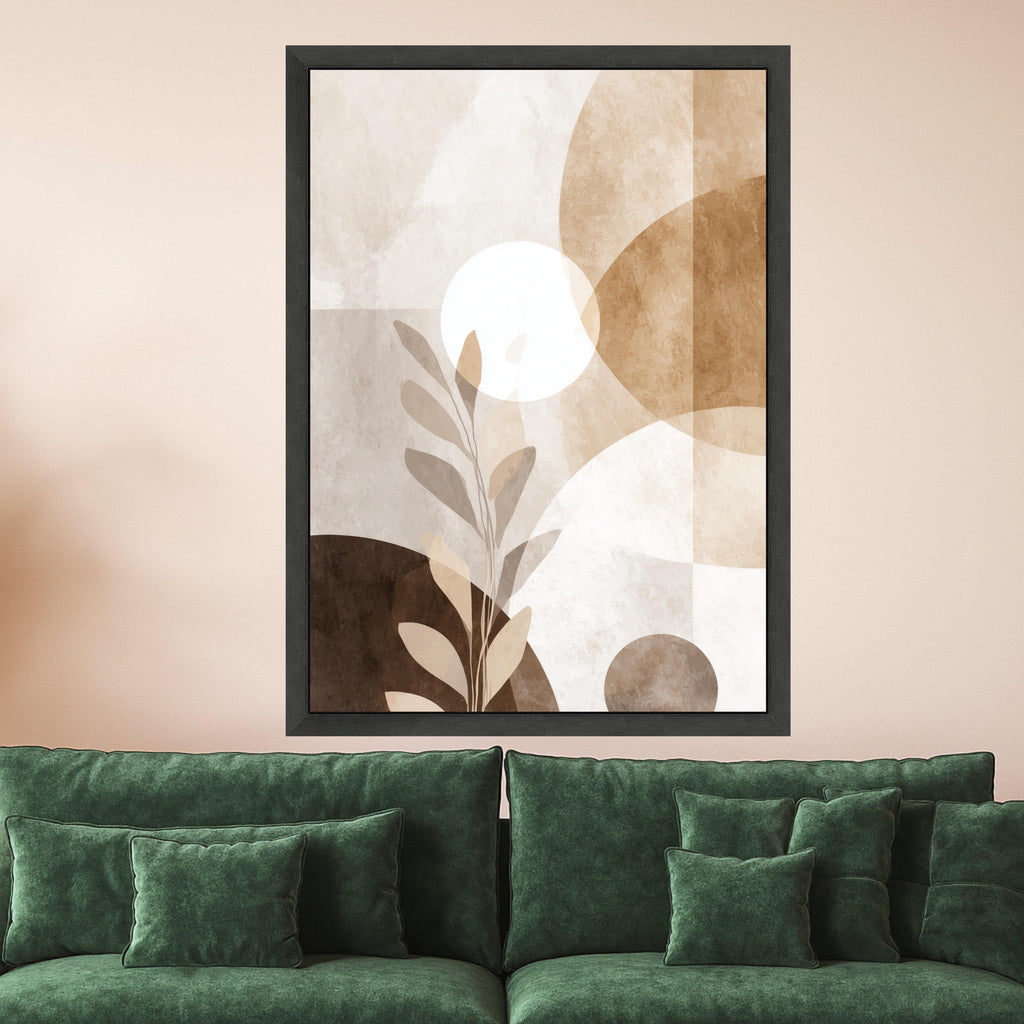 Beige Abstract Botanical Canvas, Modern Minimalist Wall Art, Neutral Tones Canvas, Geometric Shapes Decoration, Contemporary Nature Print