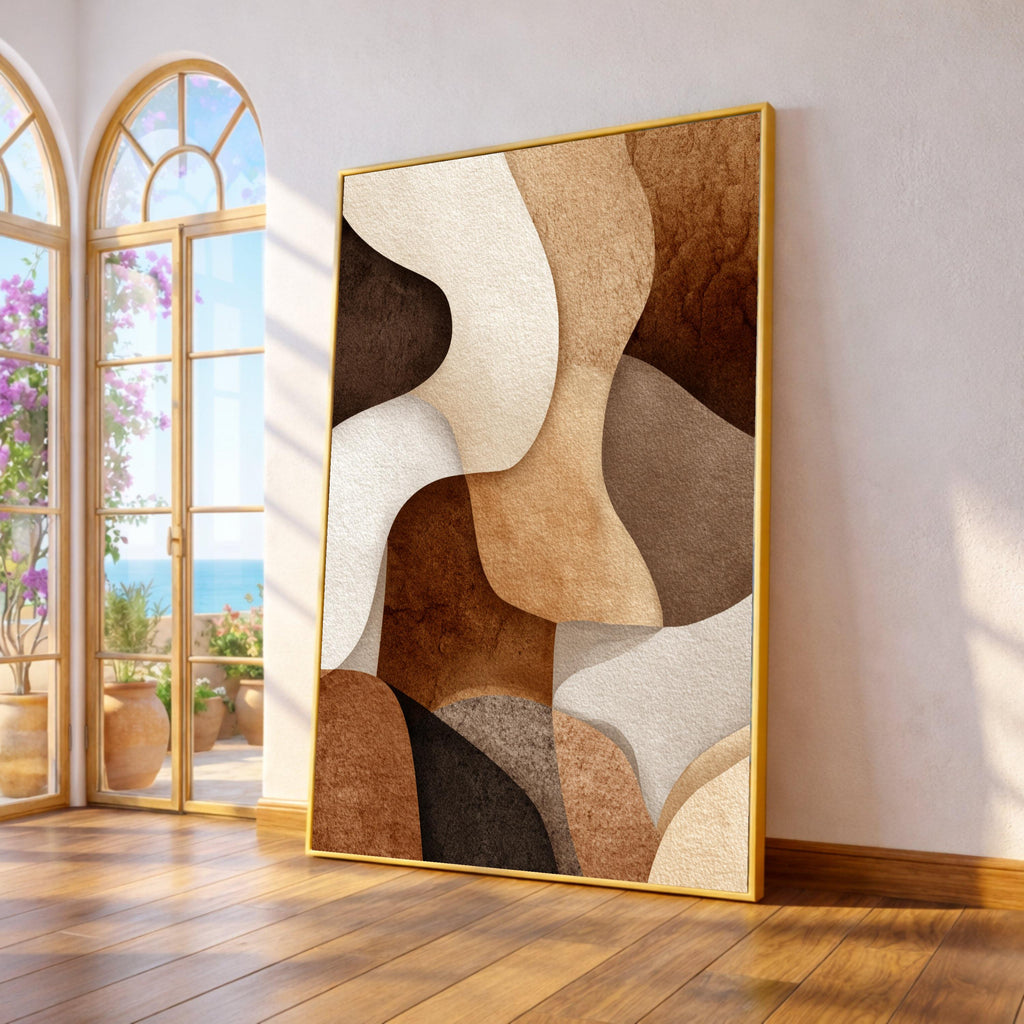 Beige Abstract Shapes Canvas Wall Art, Modern Organic Forms, Neutral Tones Canvas, Contemporary Home Decor, Wall Art Design