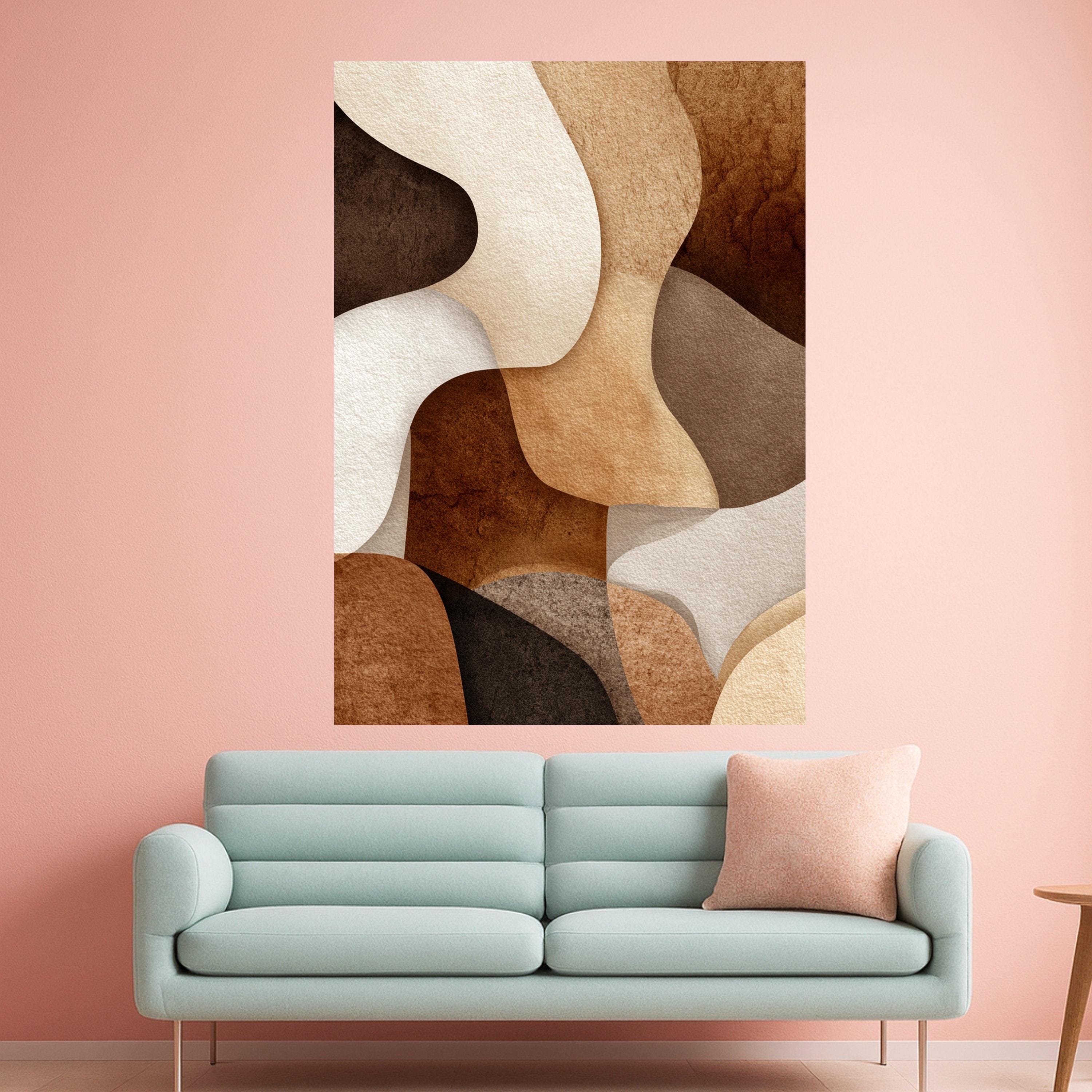 Beige Abstract Shapes Canvas Wall Art, Modern Organic Forms, Neutral Tones Canvas, Contemporary Home Decor, Wall Art Design