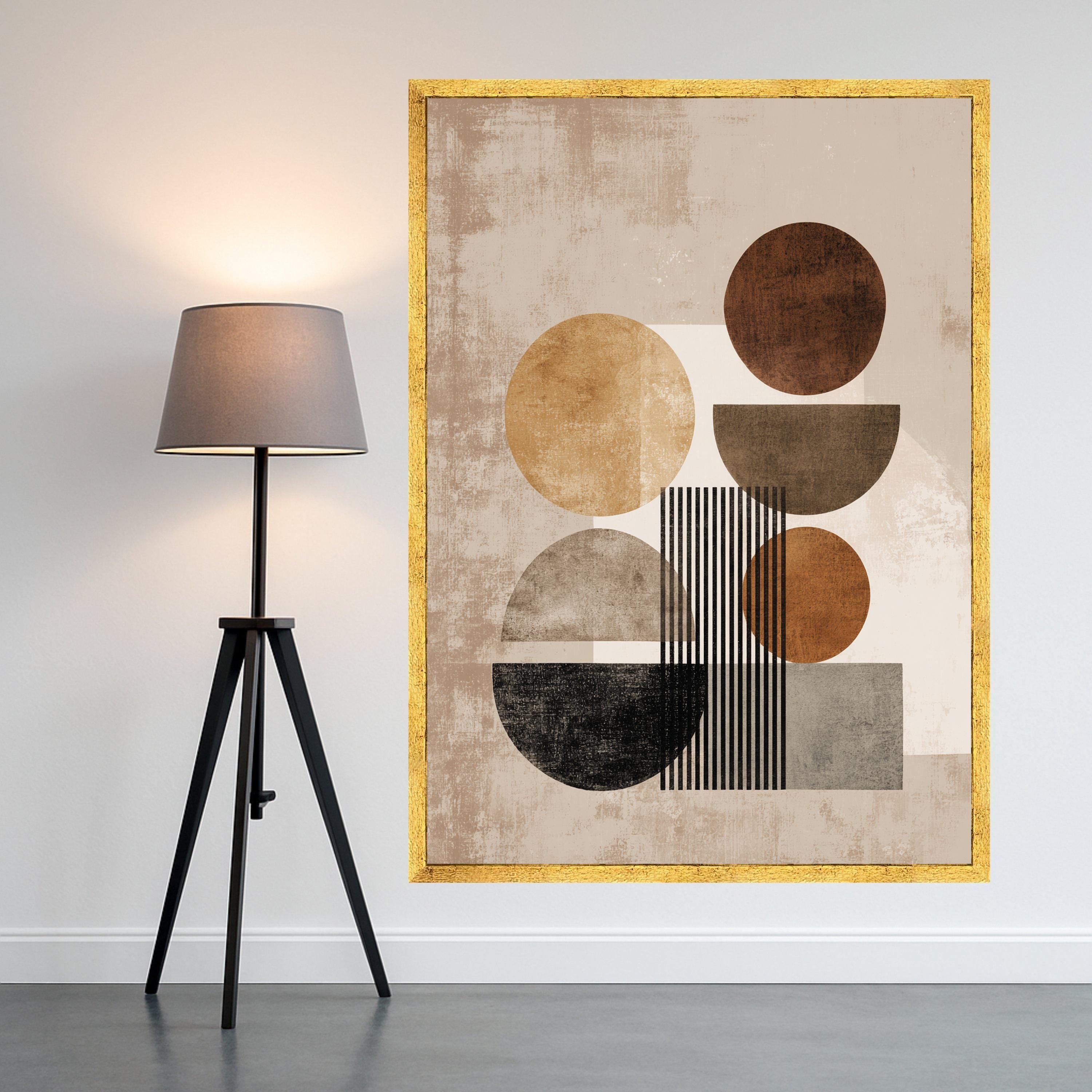Beige Geometric Abstract Canvas, Mid-Century Modern Wall Art, Neutral Shapes Design, Contemporary Living Room Decor, Canvas Print