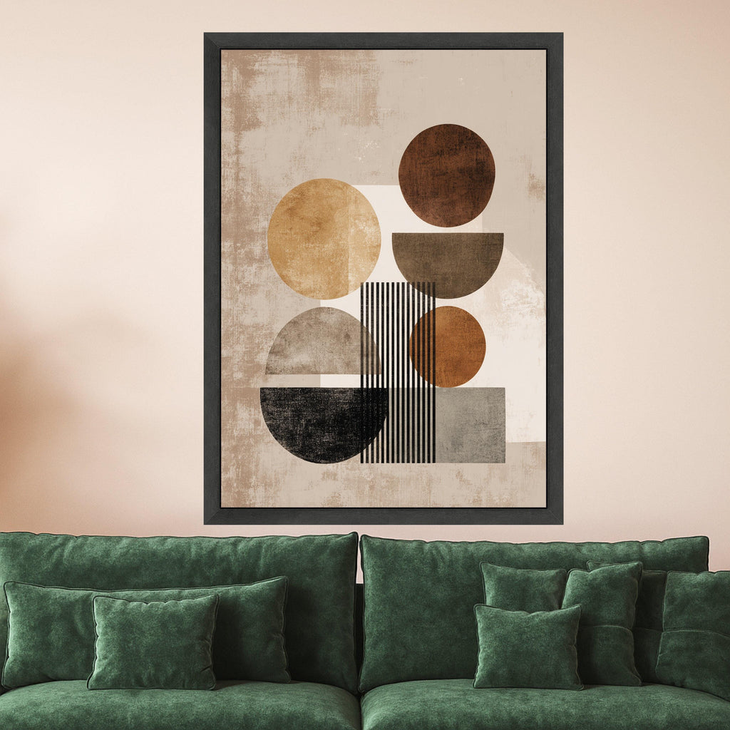 Beige Geometric Abstract Canvas, Mid-Century Modern Wall Art, Neutral Shapes Design, Contemporary Living Room Decor, Canvas Print