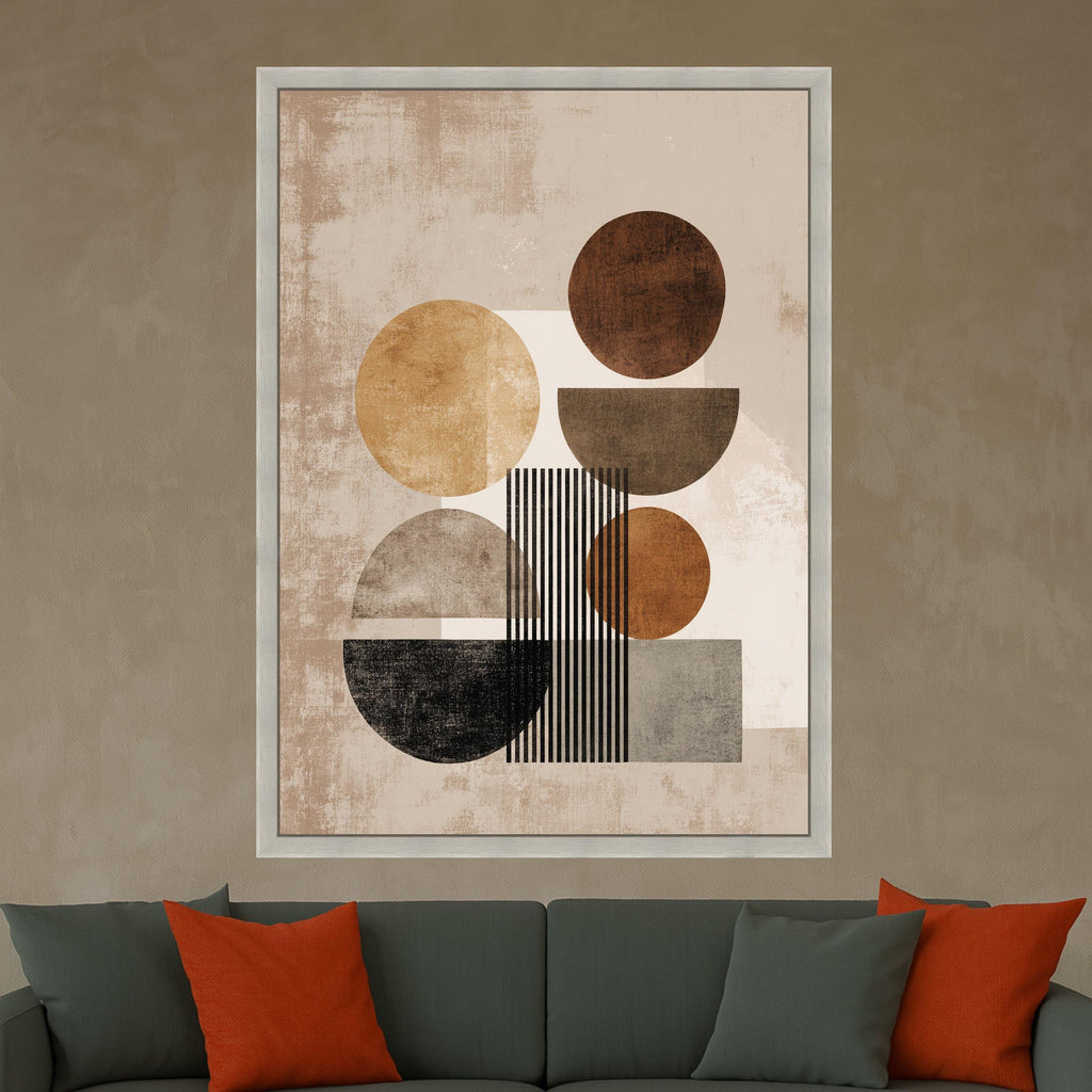 Beige Geometric Abstract Canvas, Mid-Century Modern Wall Art, Neutral Shapes Design, Contemporary Living Room Decor, Canvas Print