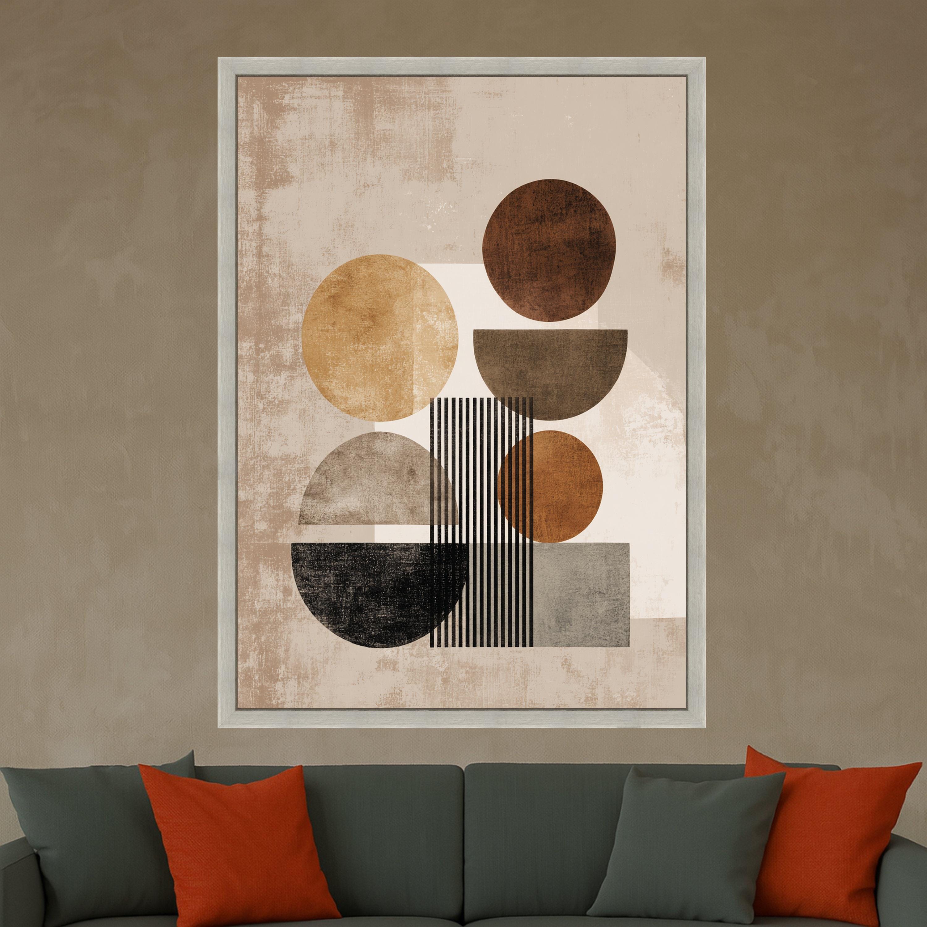 Beige Geometric Abstract Canvas, Mid-Century Modern Wall Art, Neutral Shapes Design, Contemporary Living Room Decor, Canvas Print