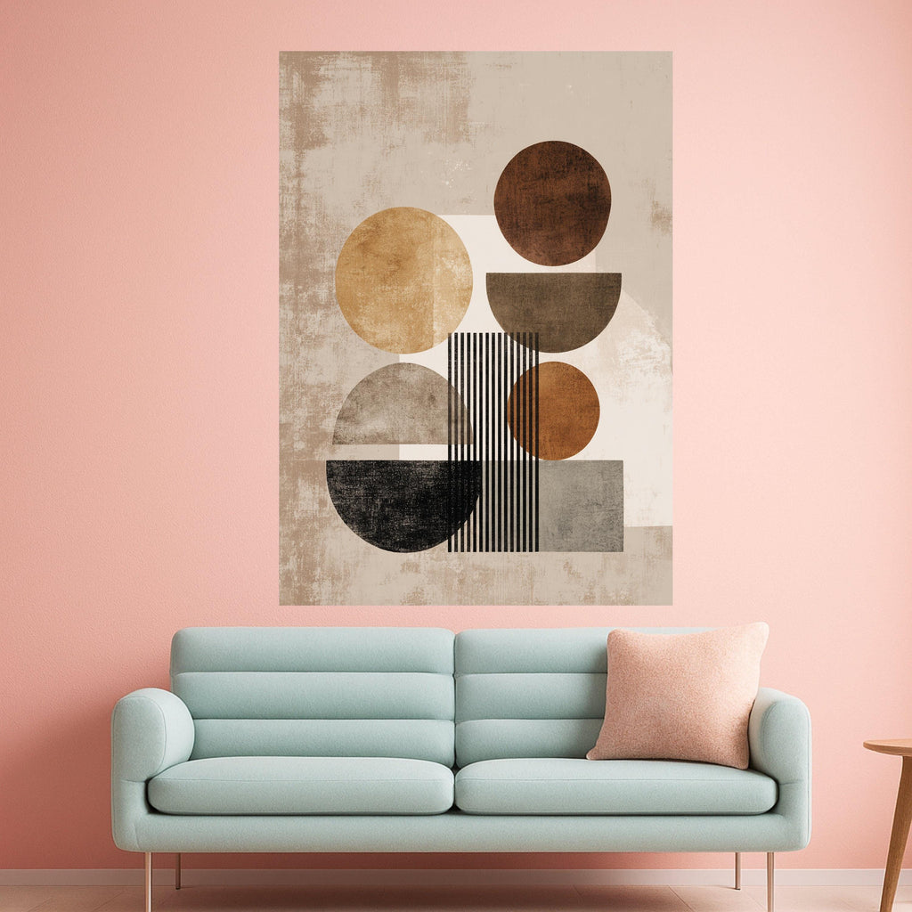 Beige Geometric Abstract Canvas, Mid-Century Modern Wall Art, Neutral Shapes Design, Contemporary Living Room Decor, Canvas Print