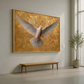 White Dove in Flight Canvas Wall Art, Golden Rays Background, Spiritual Bird Painting, Symbol of Peace, Inspirational Home Decor