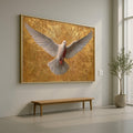 White Dove in Flight Canvas Wall Art, Golden Rays Background, Spiritual Bird Painting, Symbol of Peace, Inspirational Home Decor