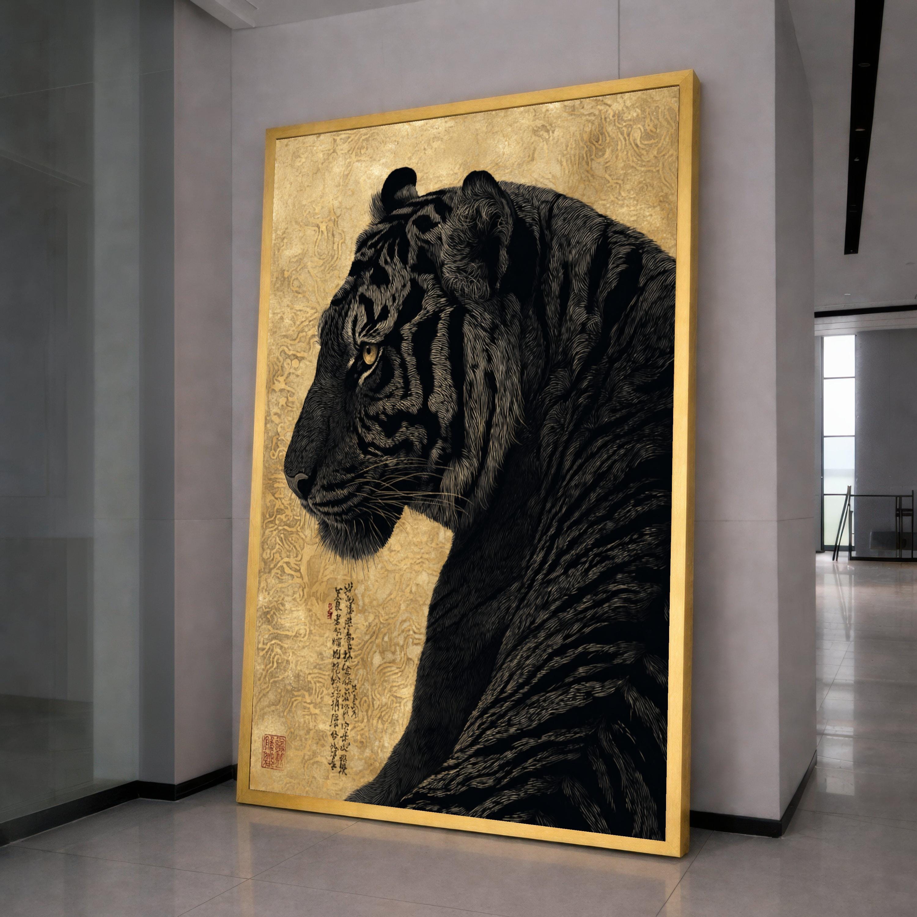 Majestic Tiger Profile Canvas Wall Art, Oriental Style Wildlife Painting, Asian Animal Illustration, Home Decor, Ready to Hang Canvas