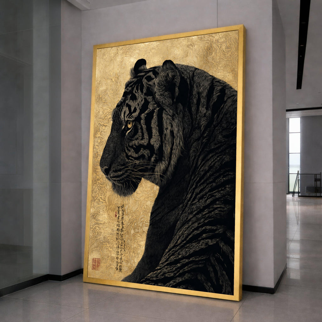 Majestic Tiger Profile Canvas Wall Art, Oriental Style Wildlife Painting, Asian Animal Illustration, Home Decor, Ready to Hang Canvas