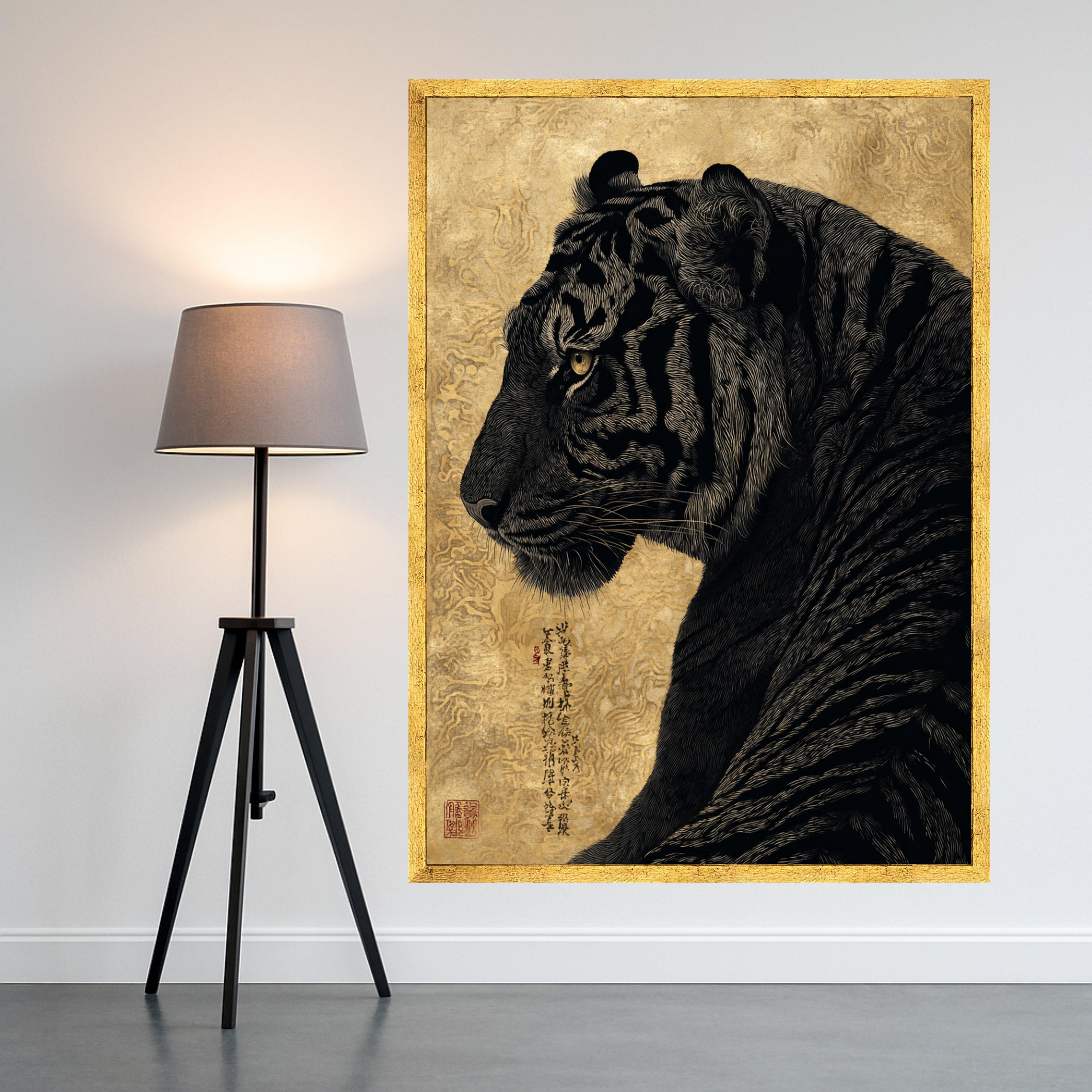 Majestic Tiger Profile Canvas Wall Art, Oriental Style Wildlife Painting, Asian Animal Illustration, Home Decor, Ready to Hang Canvas
