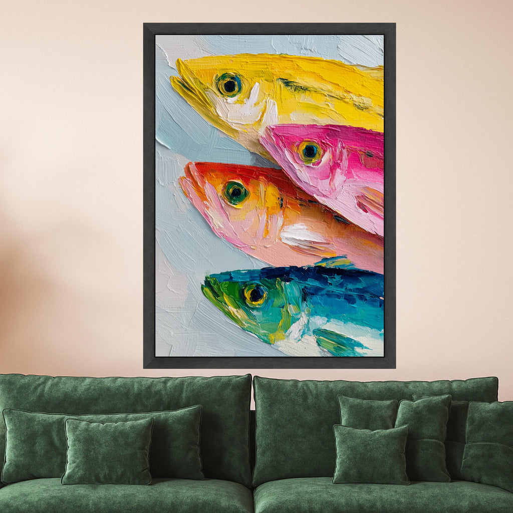 Colorful Fish Canvas Wall Art, Modern Abstract Seafood Painting, Vibrant Ocean Life Canvas, Marine Decor, Ready to Hang Wall Art