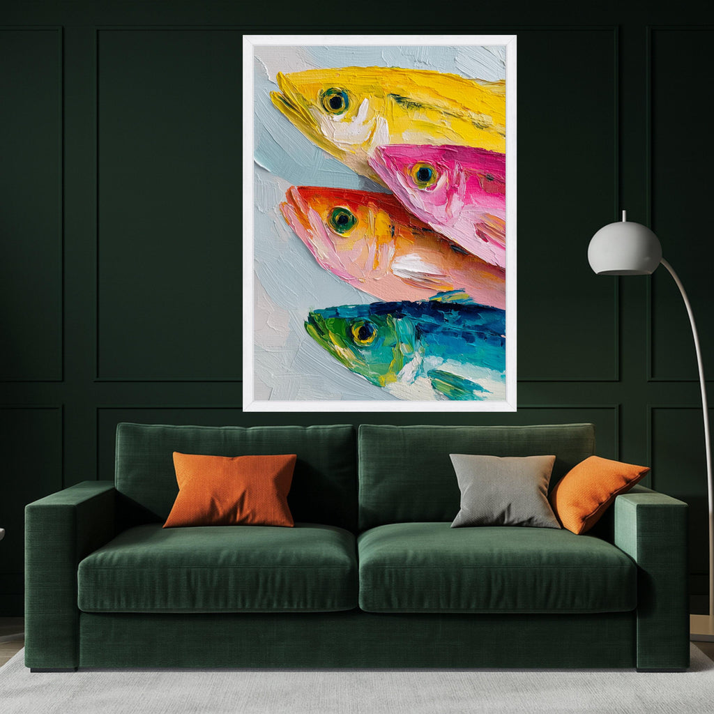Colorful Fish Canvas Wall Art, Modern Abstract Seafood Painting, Vibrant Ocean Life Canvas, Marine Decor, Ready to Hang Wall Art