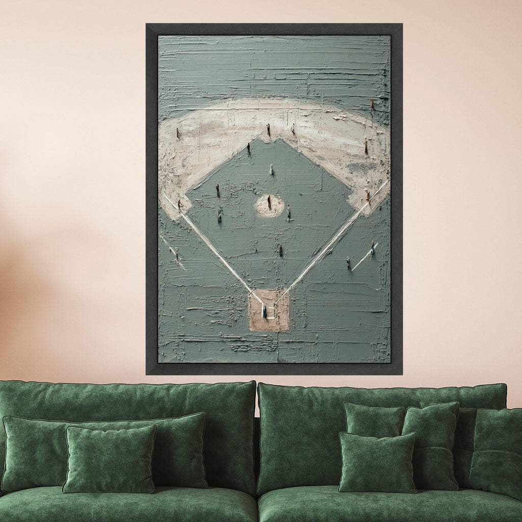Baseball Field Canvas Wall Art, Abstract Sports Artwork, Gray and Beige Home Decor, Modern Baseball Scene Painting, Ready to Hang Canvas