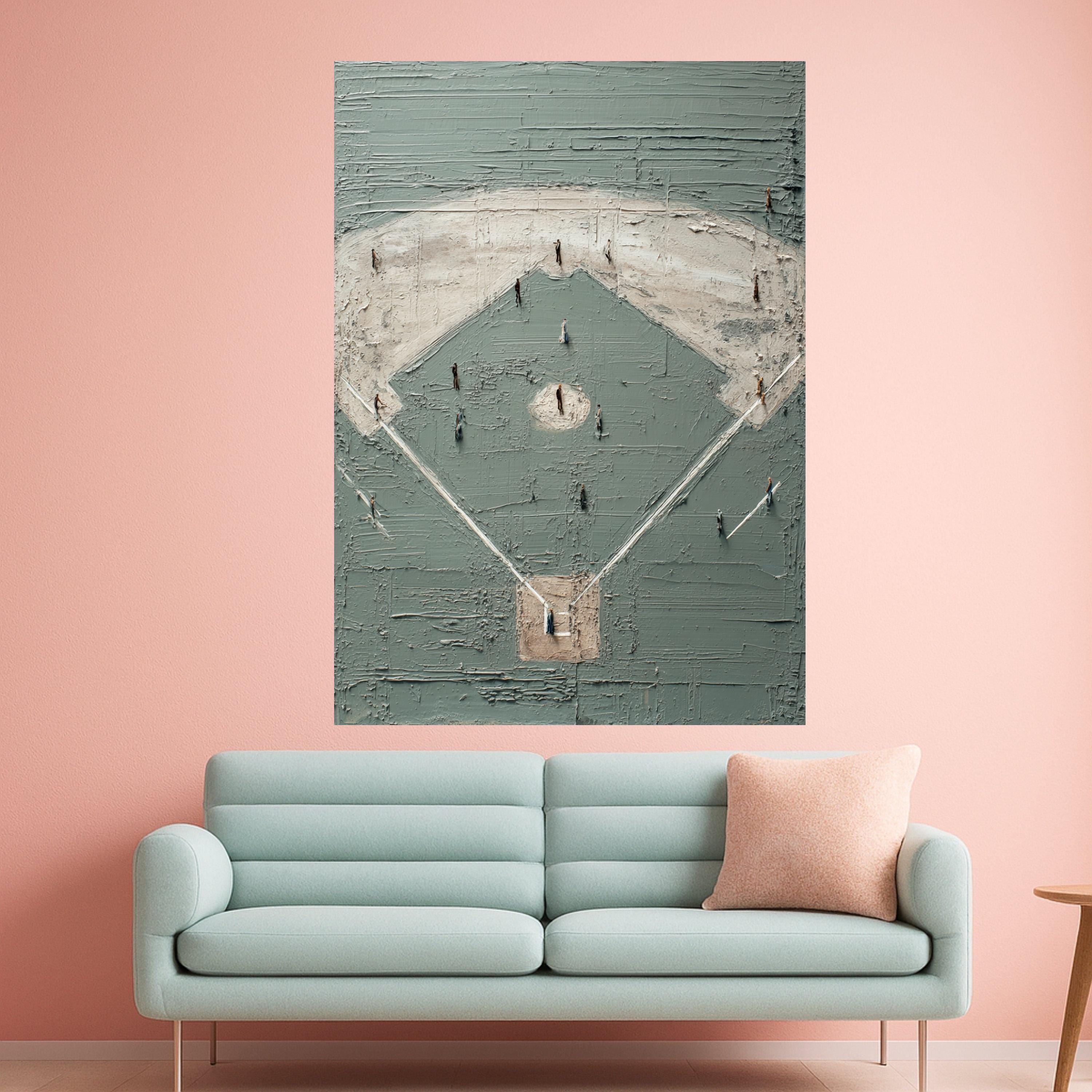 Baseball Field Canvas Wall Art, Abstract Sports Artwork, Gray and Beige Home Decor, Modern Baseball Scene Painting, Ready to Hang Canvas